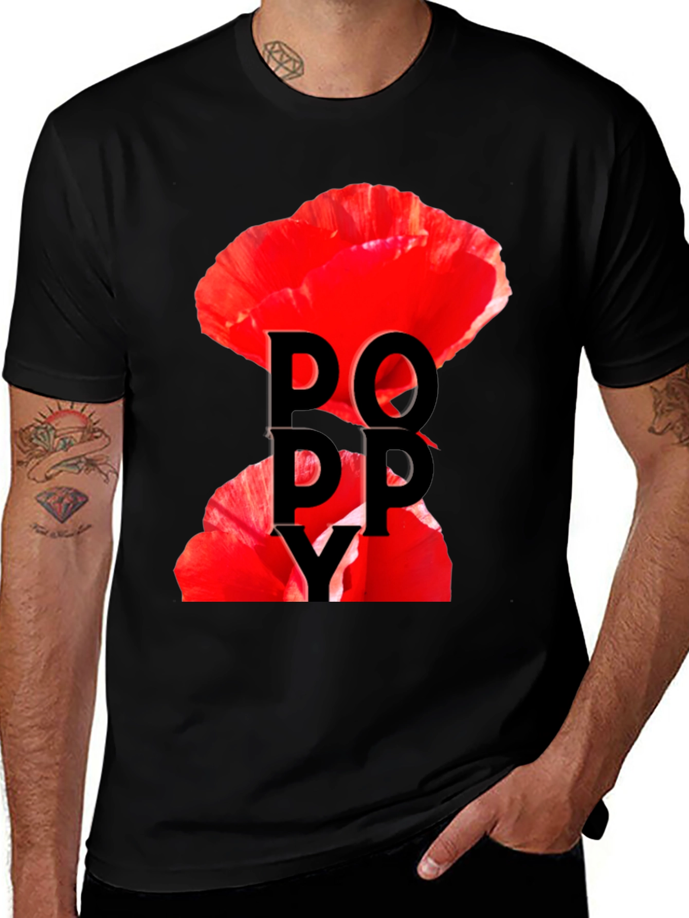 Variant 3 of Poppy Flower Graphic T-Shirt - Black