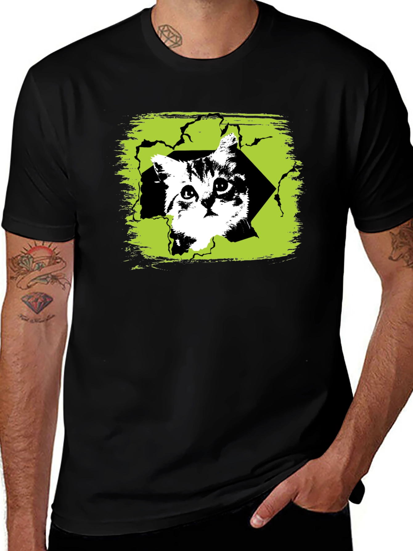 Variant 24 of Cat Peek Graphic Tee - Black Cotton Blend