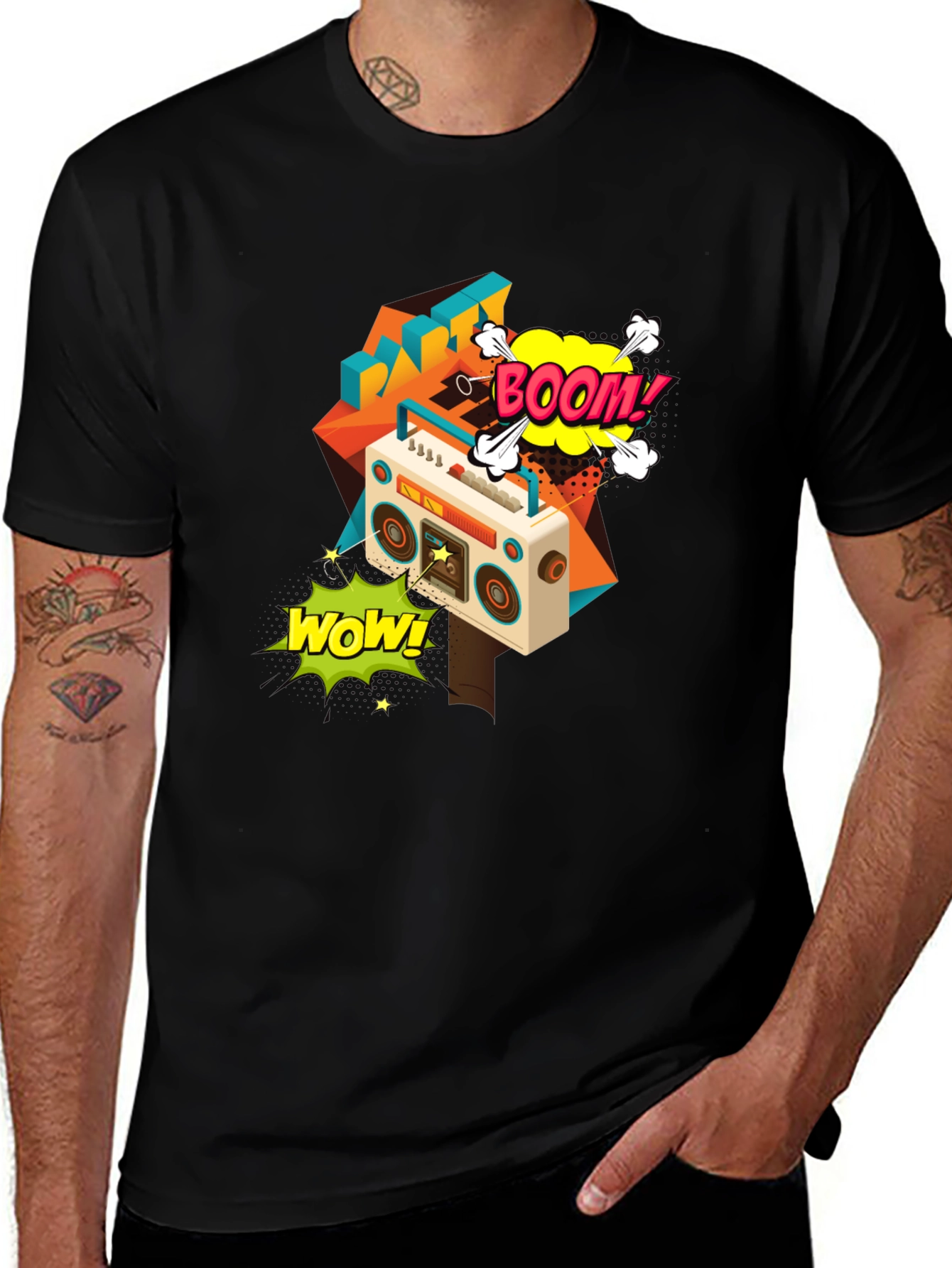Variant 13 of Retro Boombox Graphic Tee - Black Cotton T-Shirt