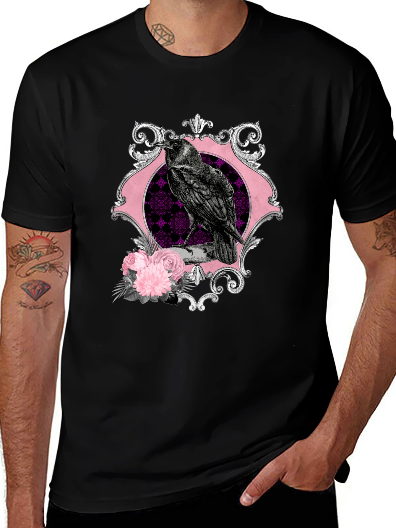 Variant 25 of Raven & Roses Graphic Tee - Gothic Style