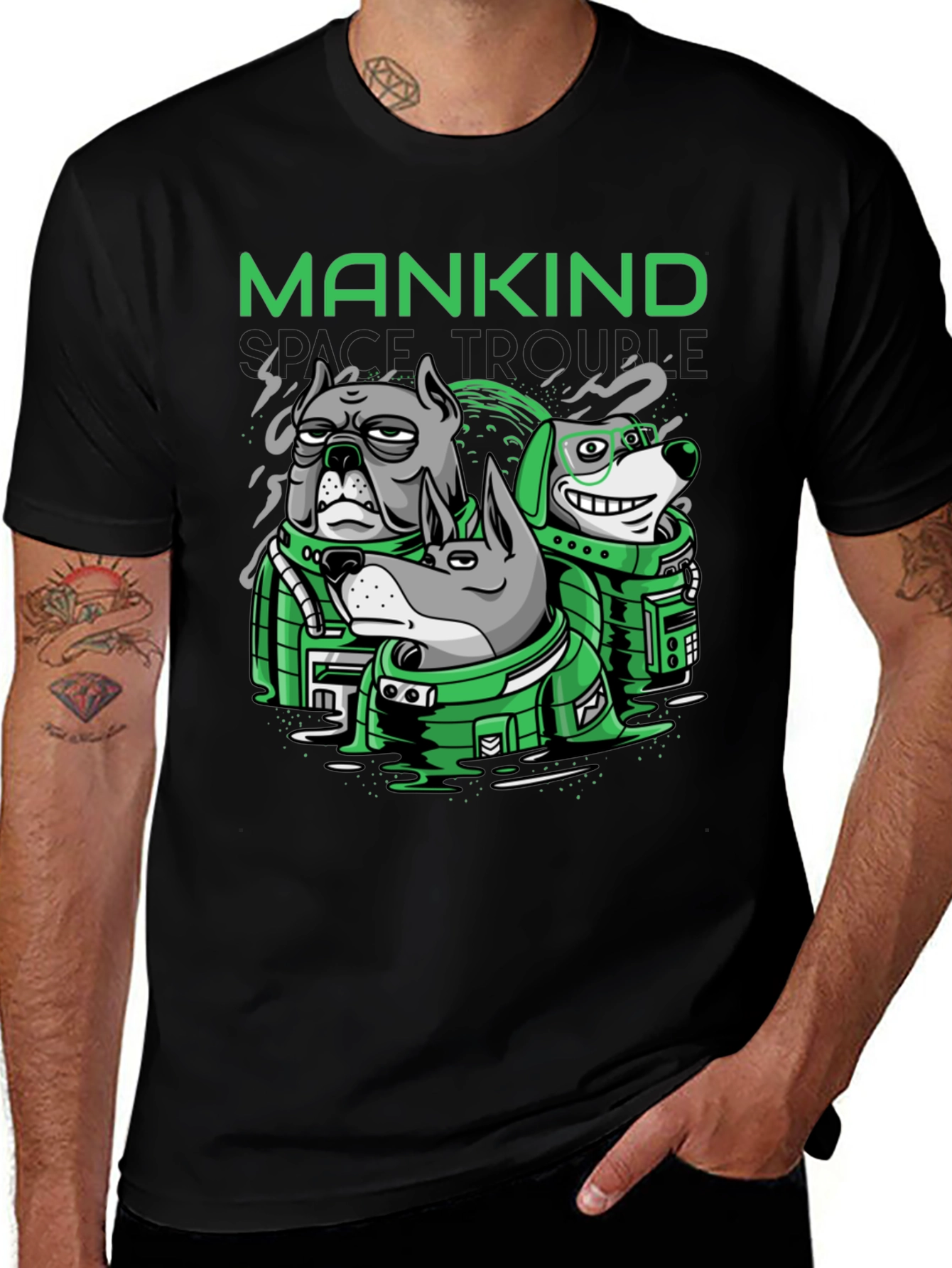 Variant 13 of Mankind T-Shirt with Dog Astronauts Graphic