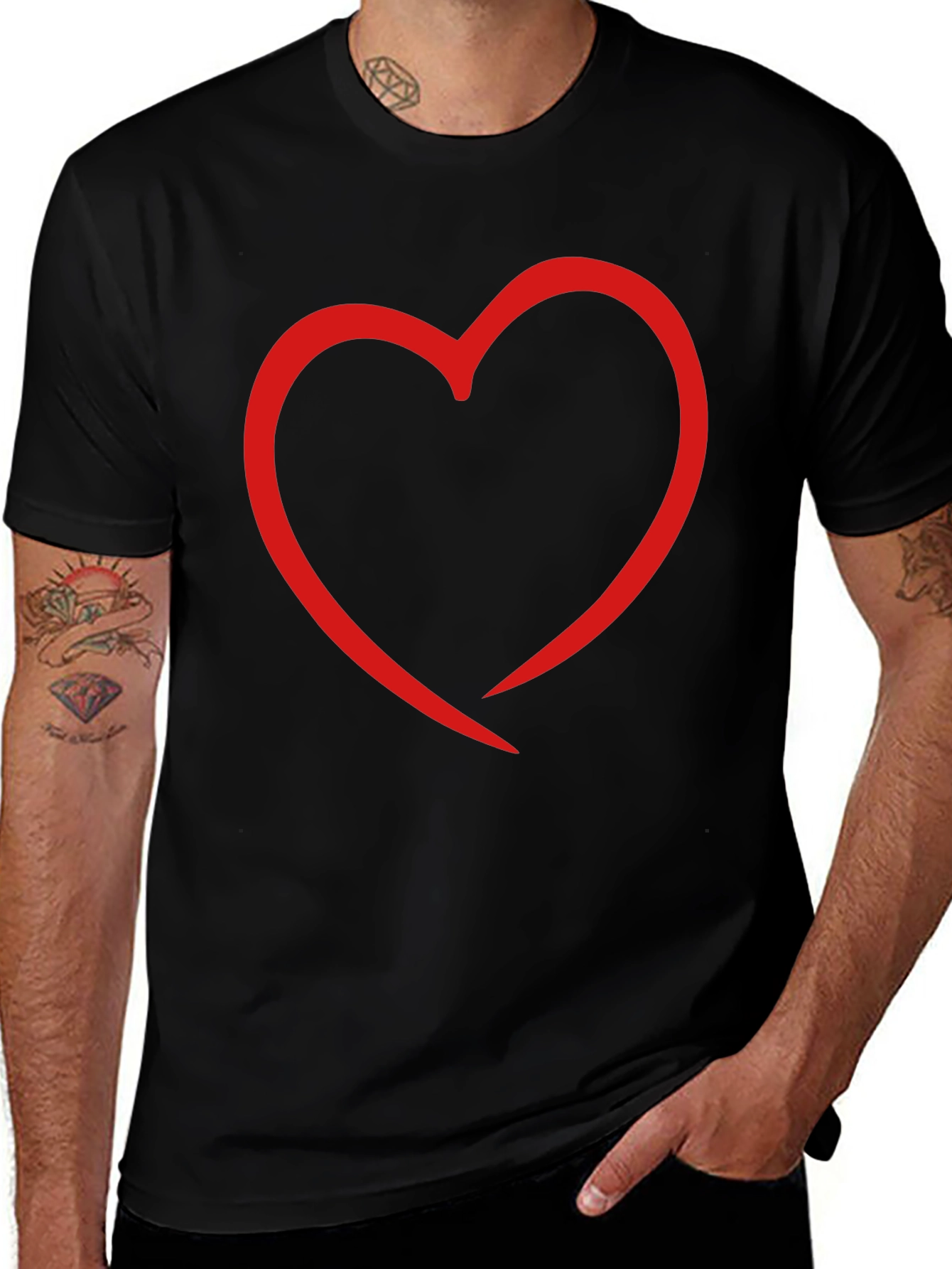 Variant 12 of Heart Outline Graphic Print Black T-Shirt