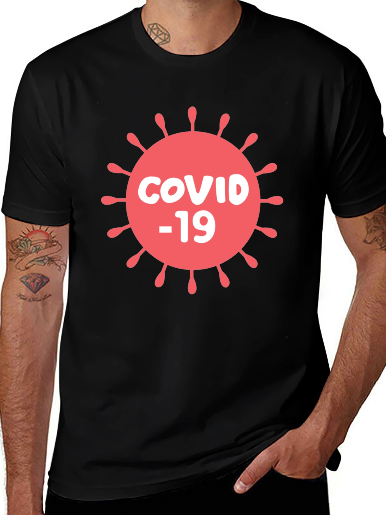 Variant 17 of COVID-19 Graphic T-Shirt - Black Cotton Blend