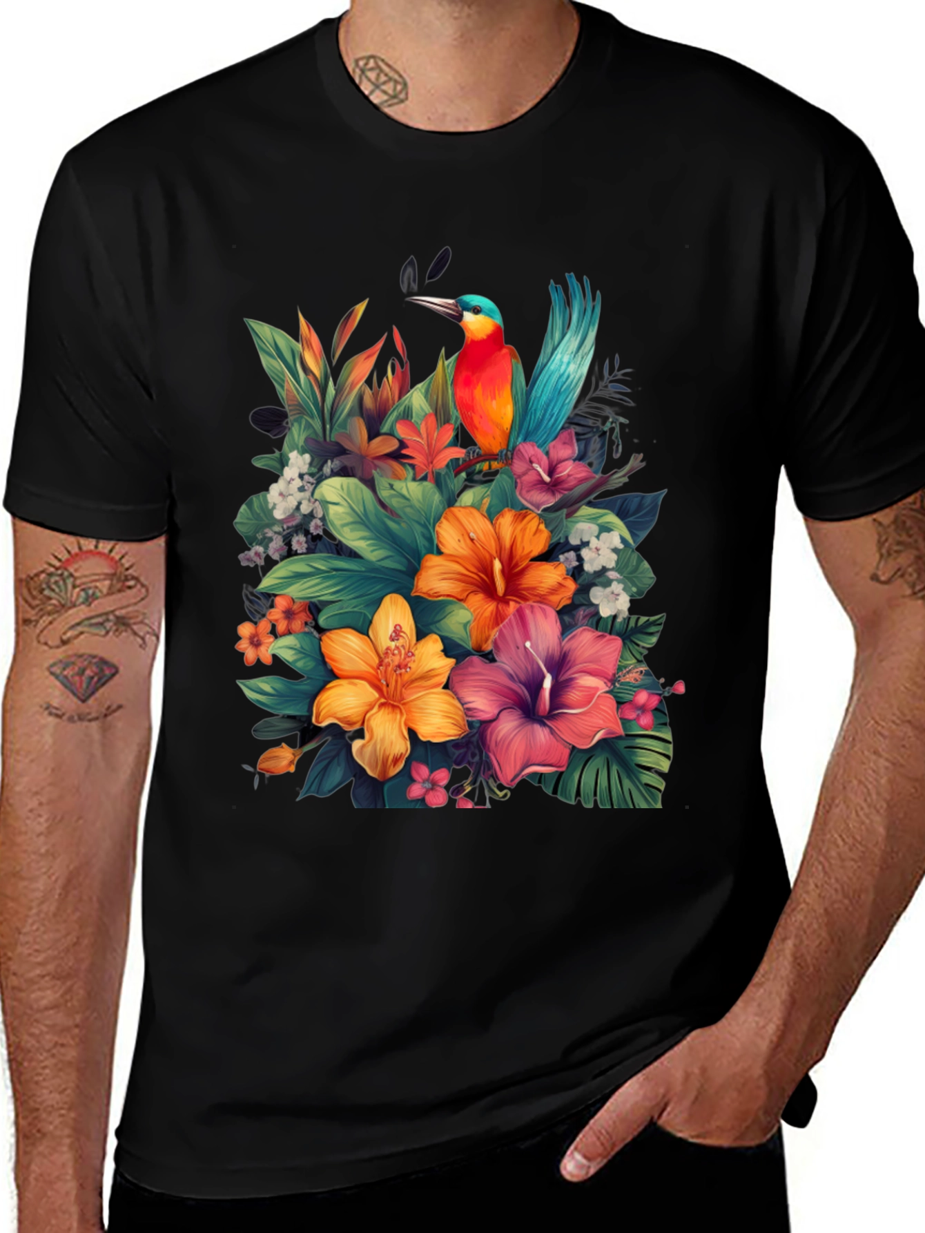 Variant 27 of Tropical Bird & Floral Graphic Tee - Black