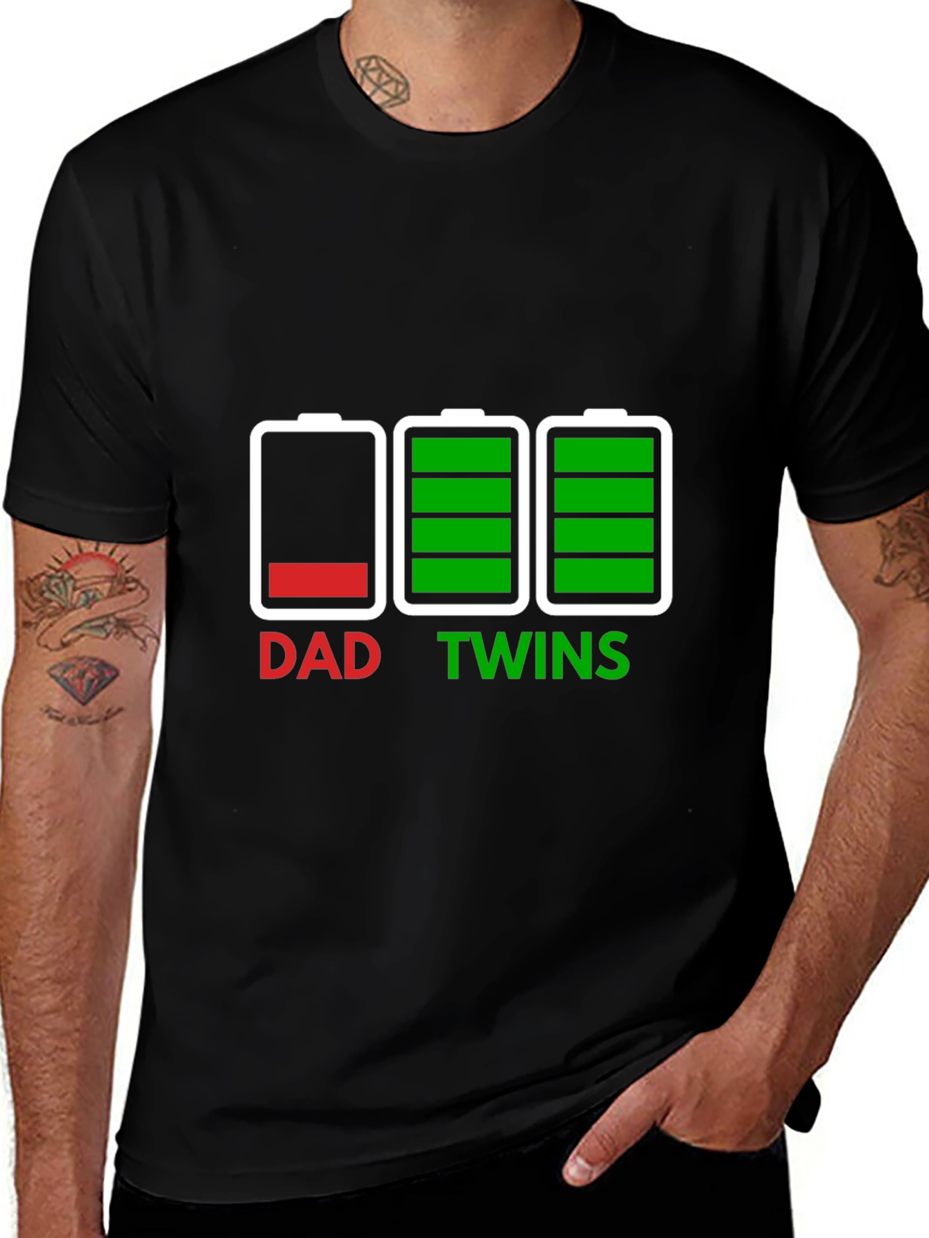 Variant 5 of Dad of Twins Low Battery Funny T-Shirt