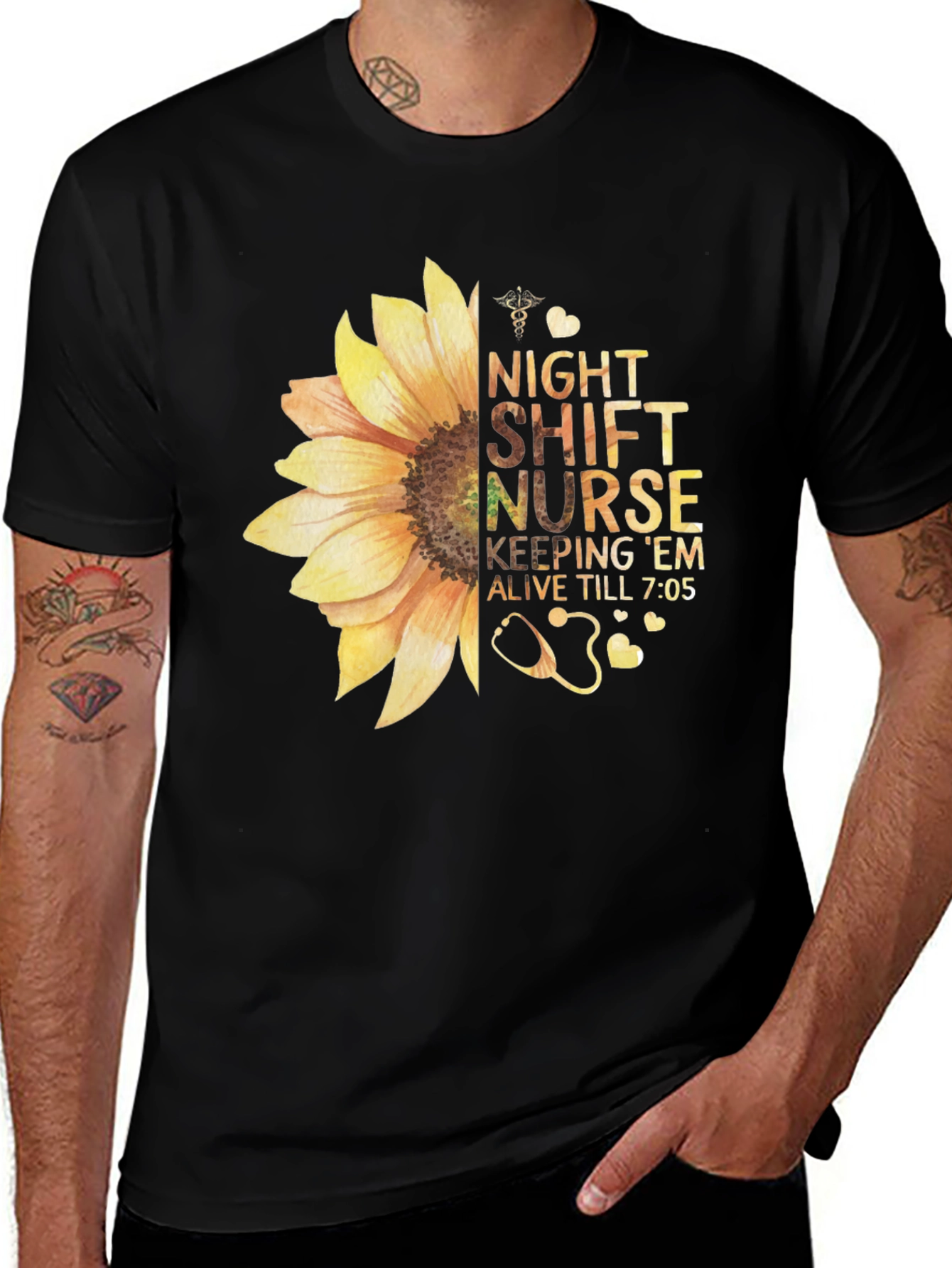 Variant 17 of Night Shift Nurse Sunflower Graphic T-Shirt