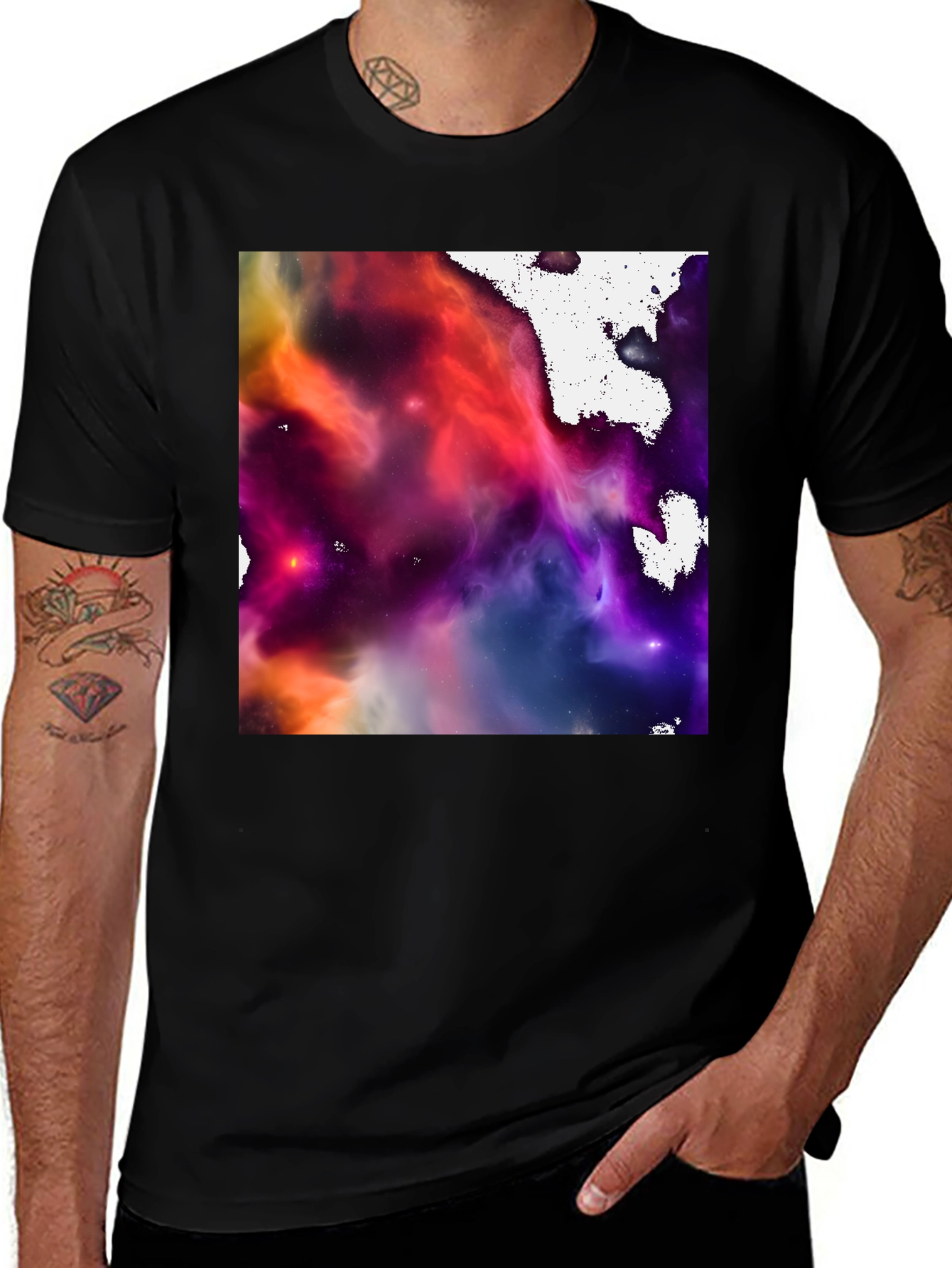 Variant 22 of Nebula Print Black Crew Neck T-Shirt
