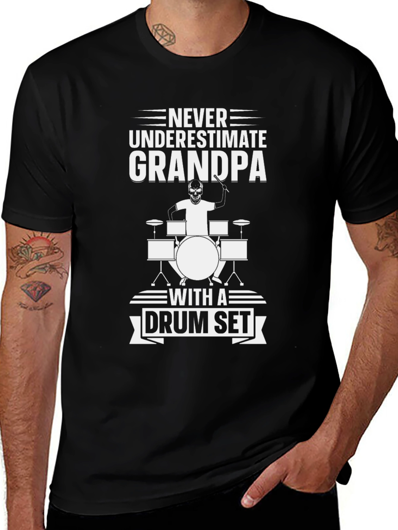 Variant 15 of Never Underestimate Grandpa Drum Set T-Shirt