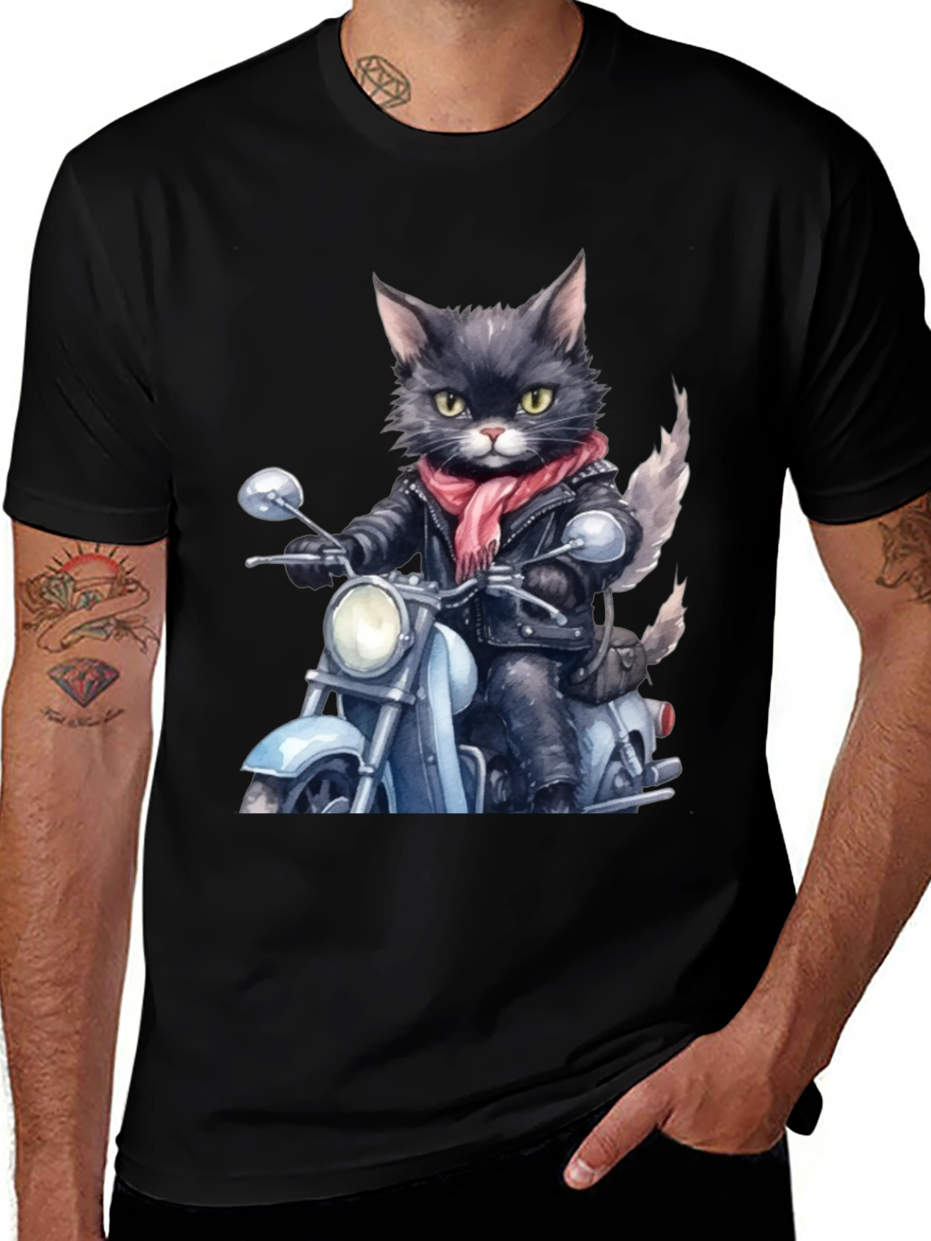 Variant 13 of Cool Cat Biker T-Shirt - Ride in Style