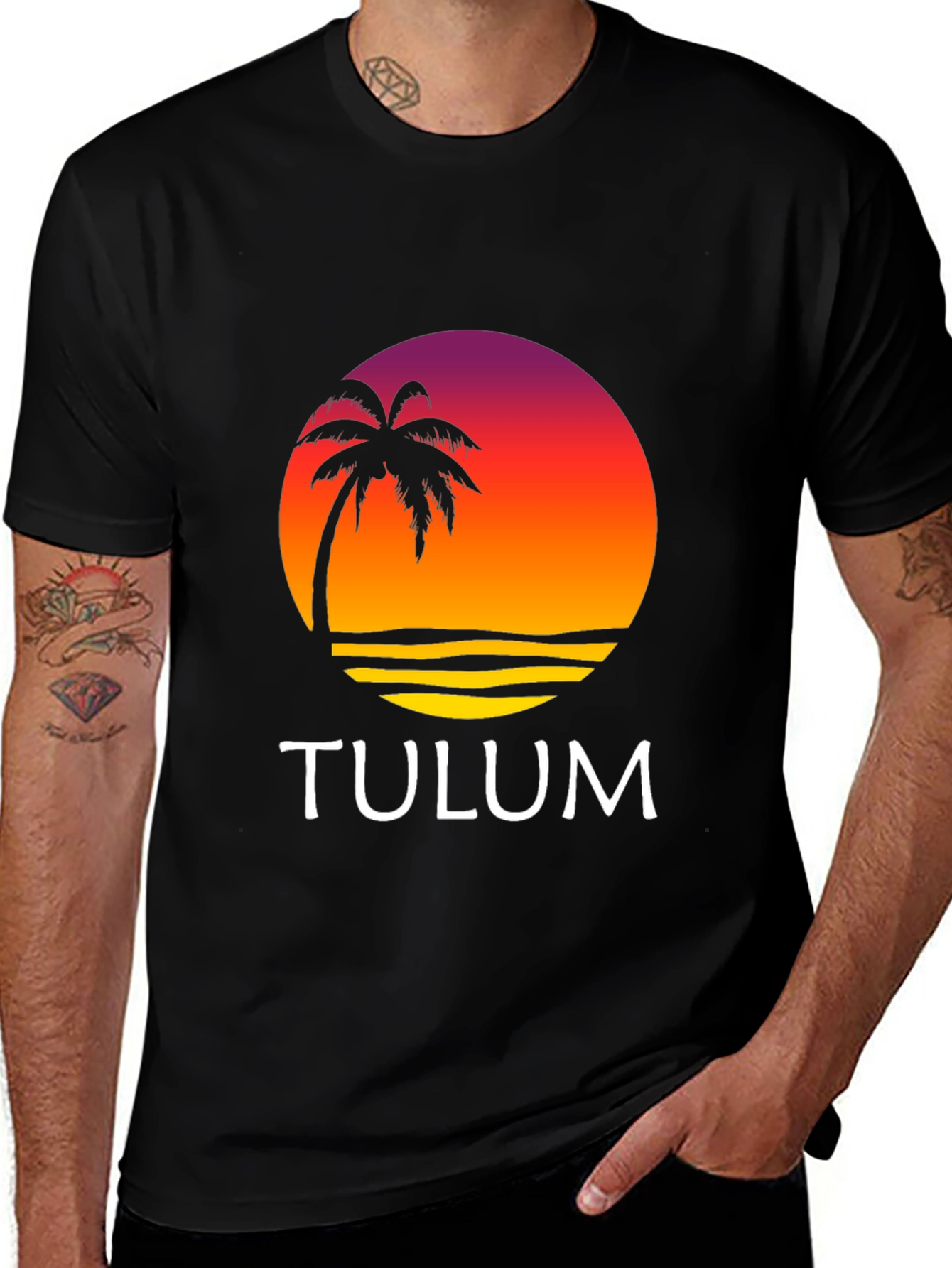 Tulum Palm Sunset Men's T-Shirt - Tropical Beach Vibes