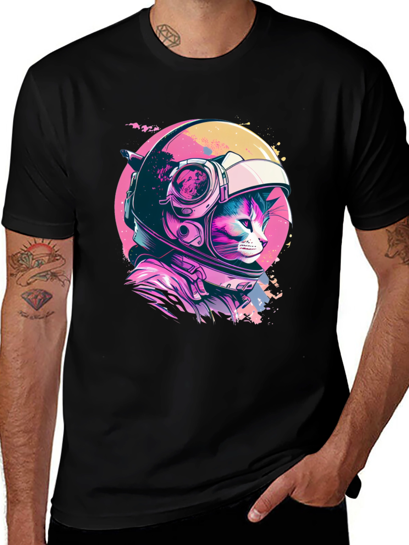 Black Cosmic Cat T-Shirt - Astronaut Kitten in Space! main image