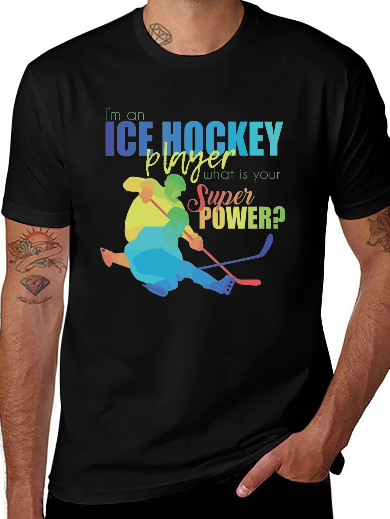 Variant 23 of Ice Hockey Player Super Power Graphic T-Shirt