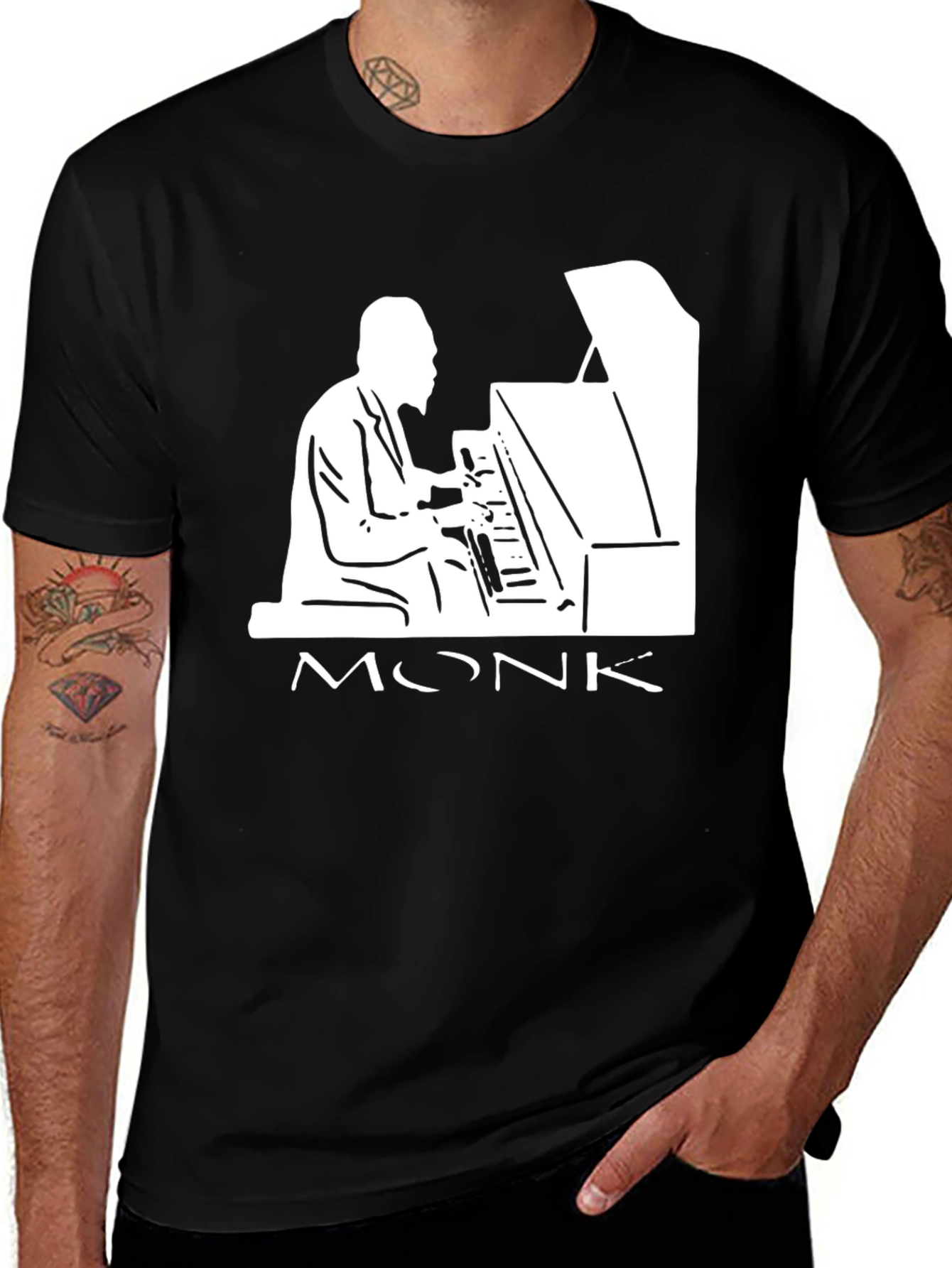 Variant 19 of Monk Piano Player Graphic Tee - Cool Jazz Music Shirt