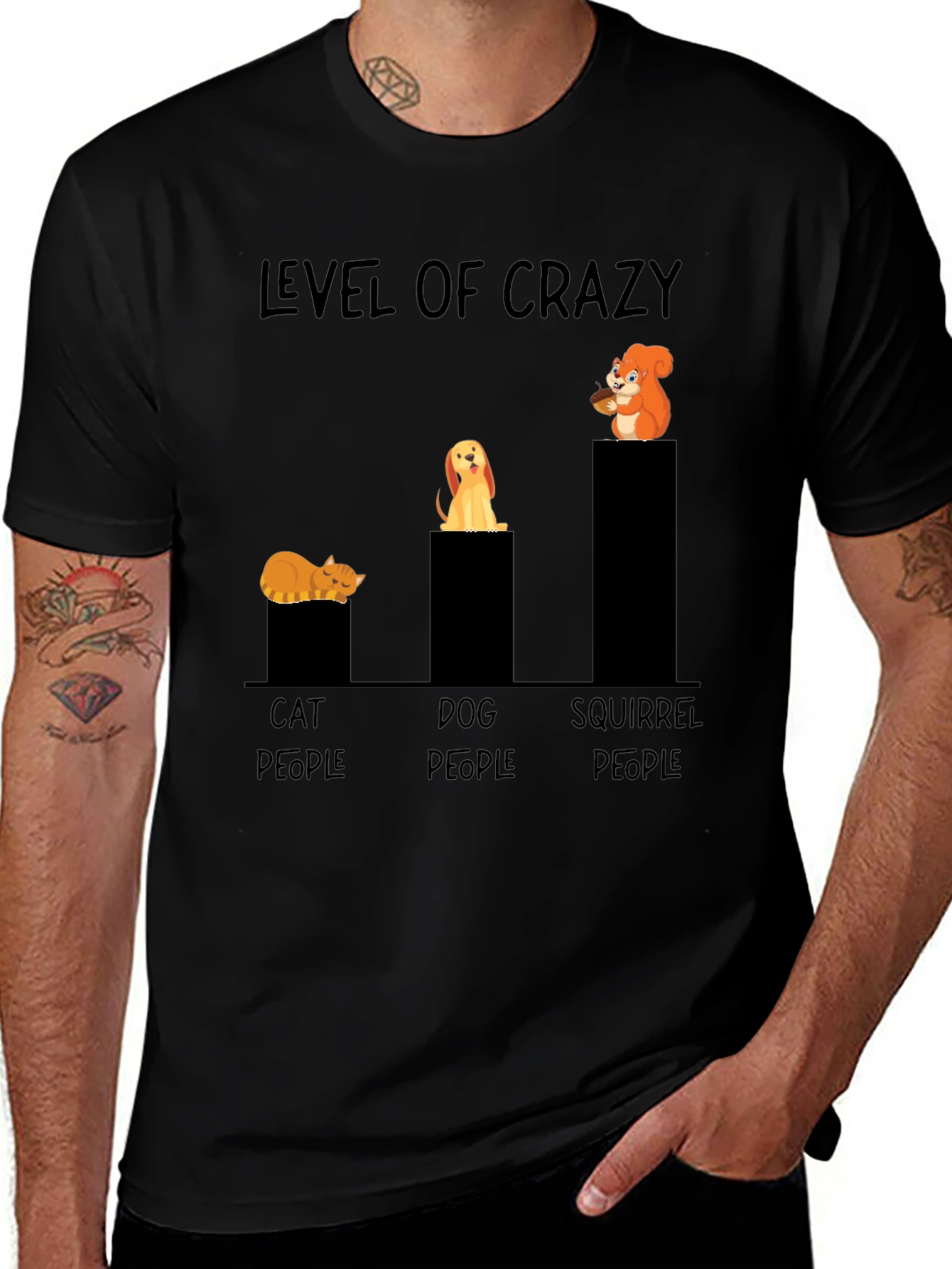Variant 22 of Level of Crazy Cat Dog Squirrel Graphic T-Shirt