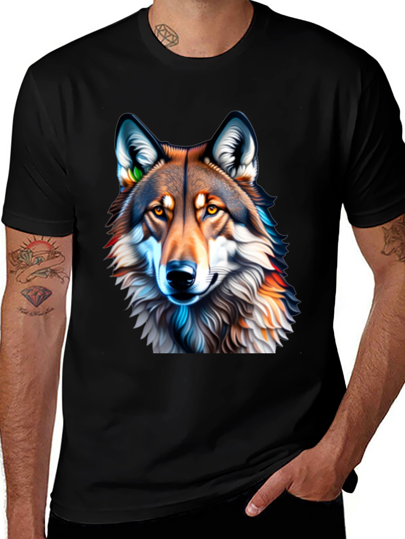 Variant 27 of Wolf Graphic Tee - Black Cotton Blend T-Shirt