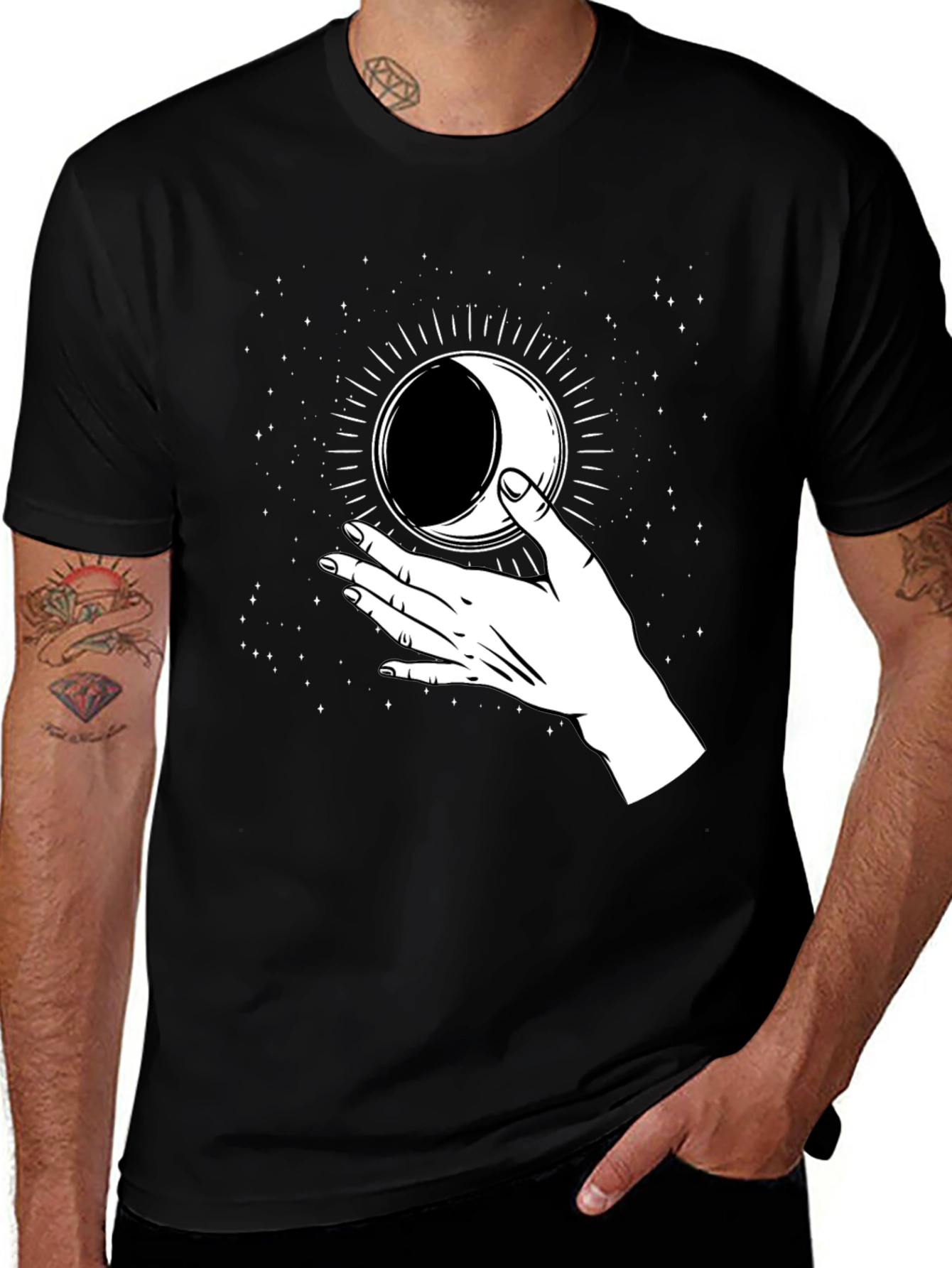 Variant 19 of Mystic Moon Hand T-Shirt - Black Graphic Tee