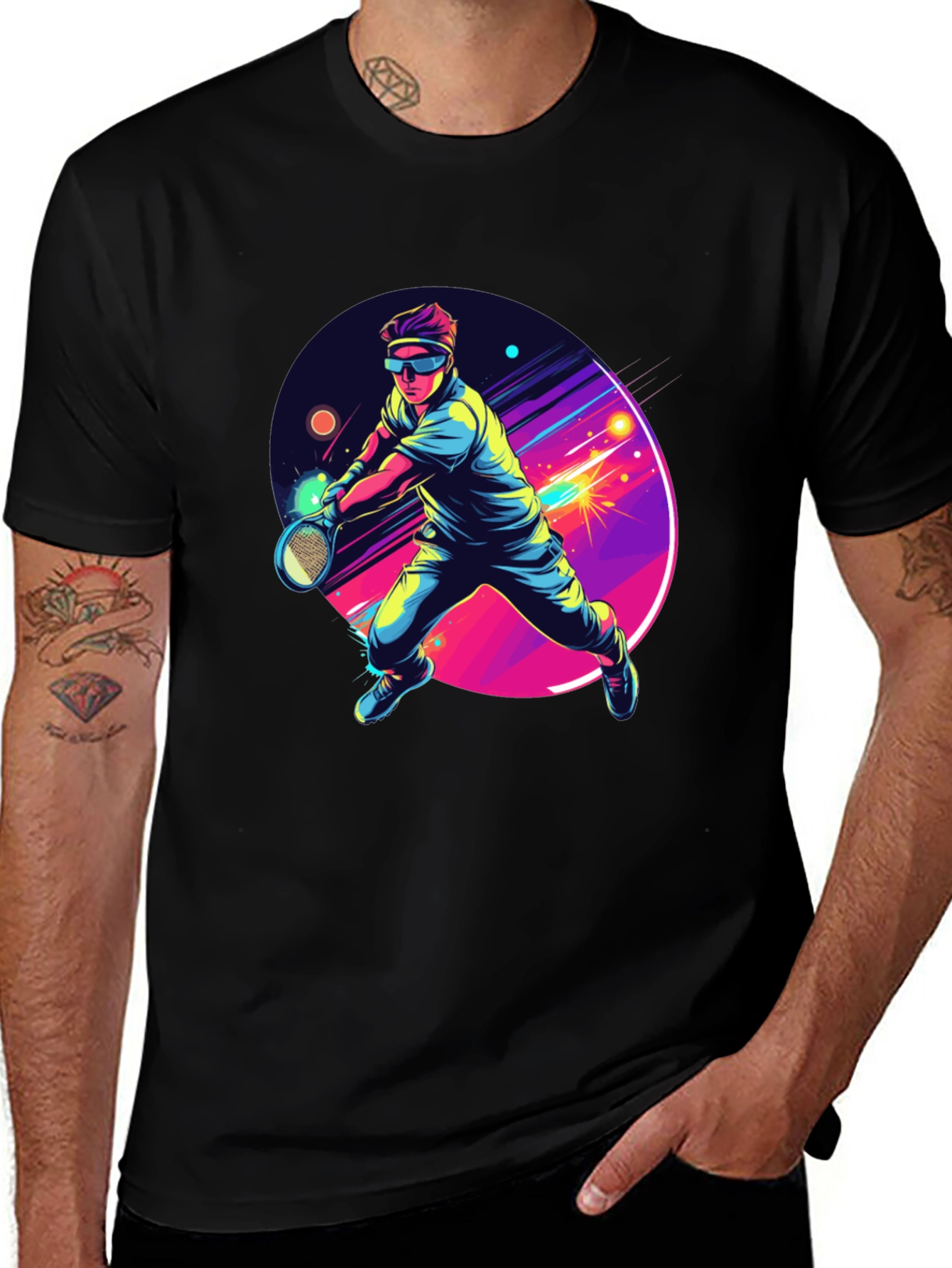 Variant 9 of Retro Tennis Player Black T-Shirt