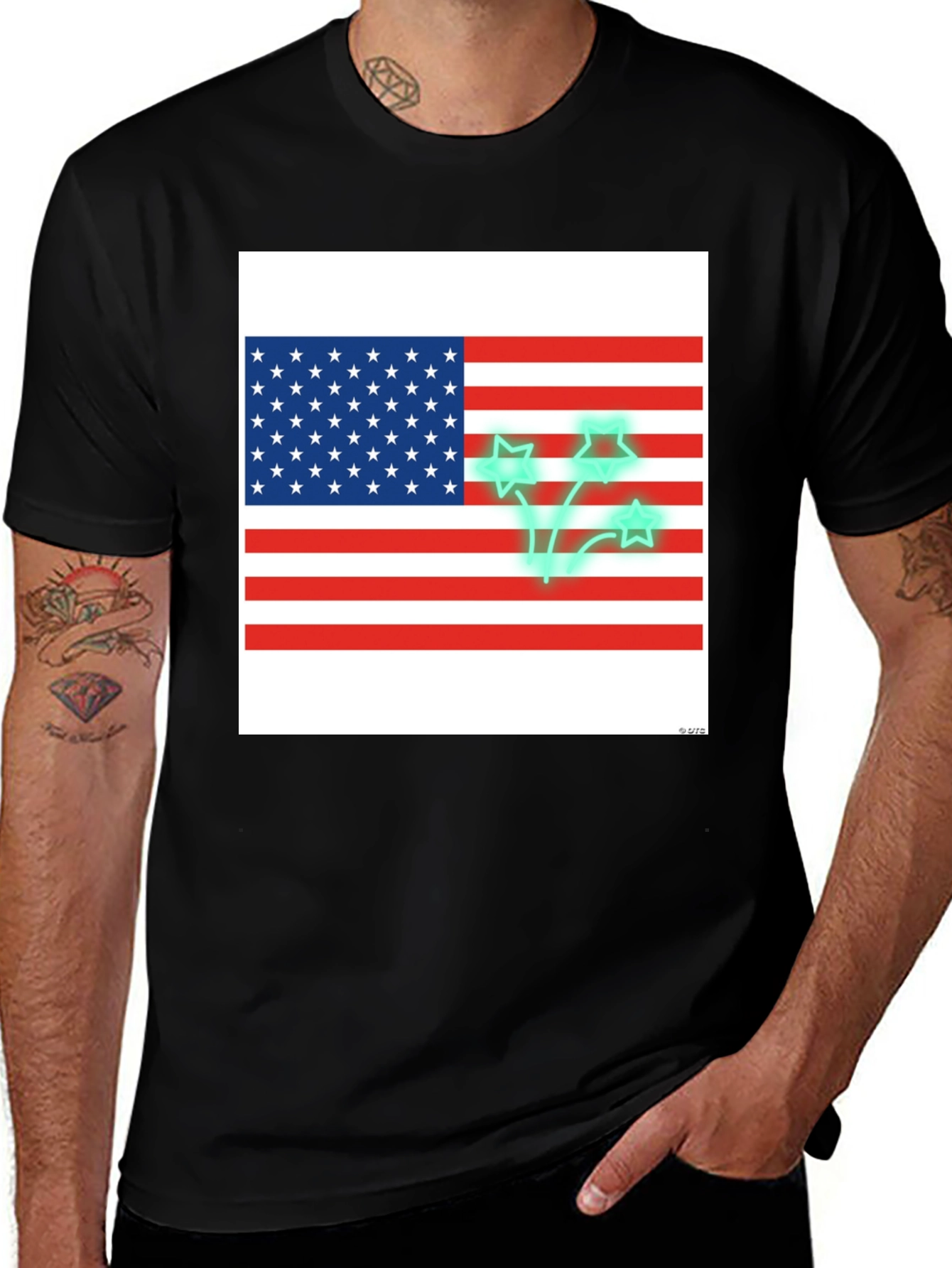 Black American Flag Stars Graphic T-Shirt main image