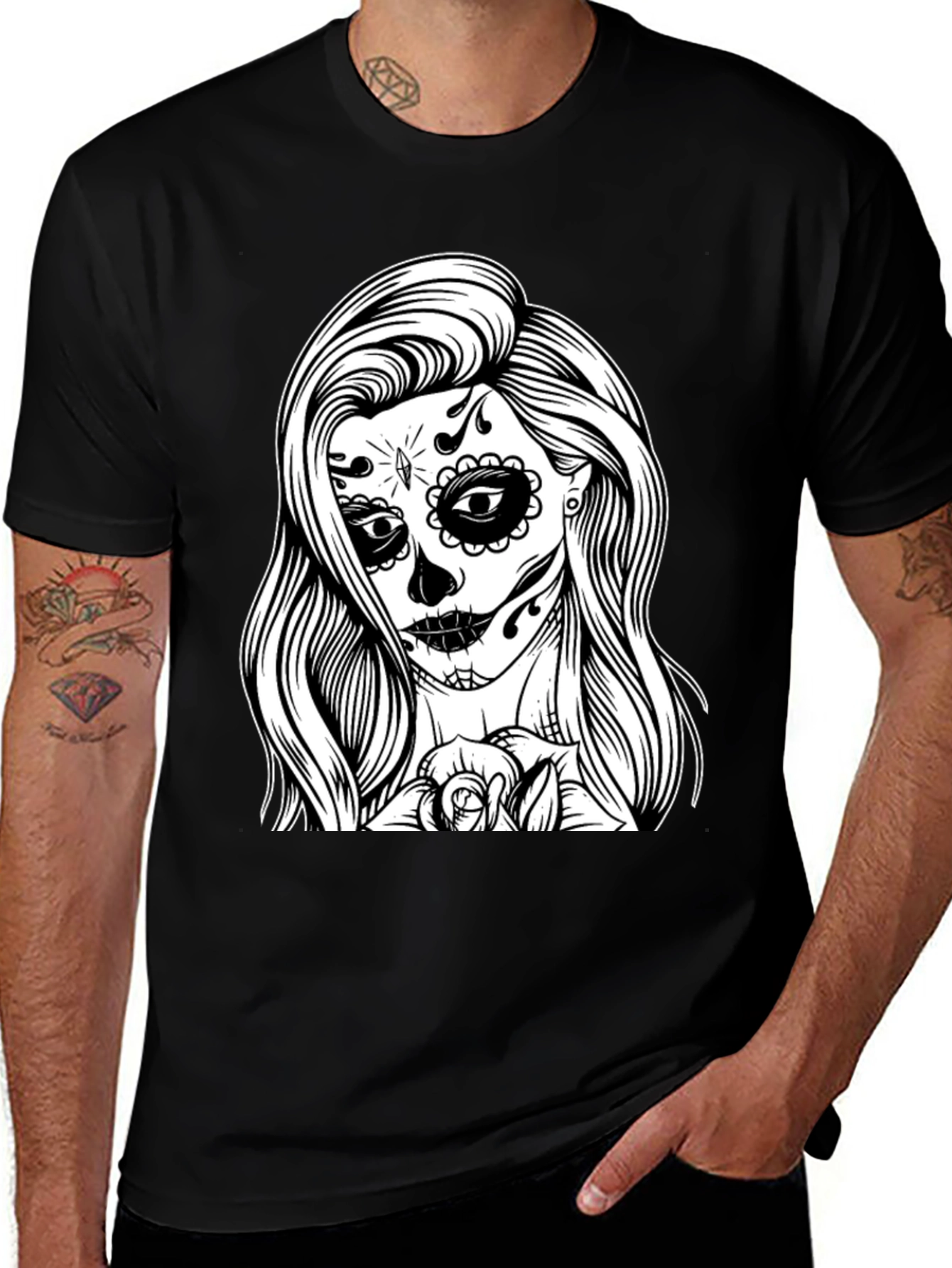 Variant 11 of Sugar Skull Woman Graphic Tee - Black