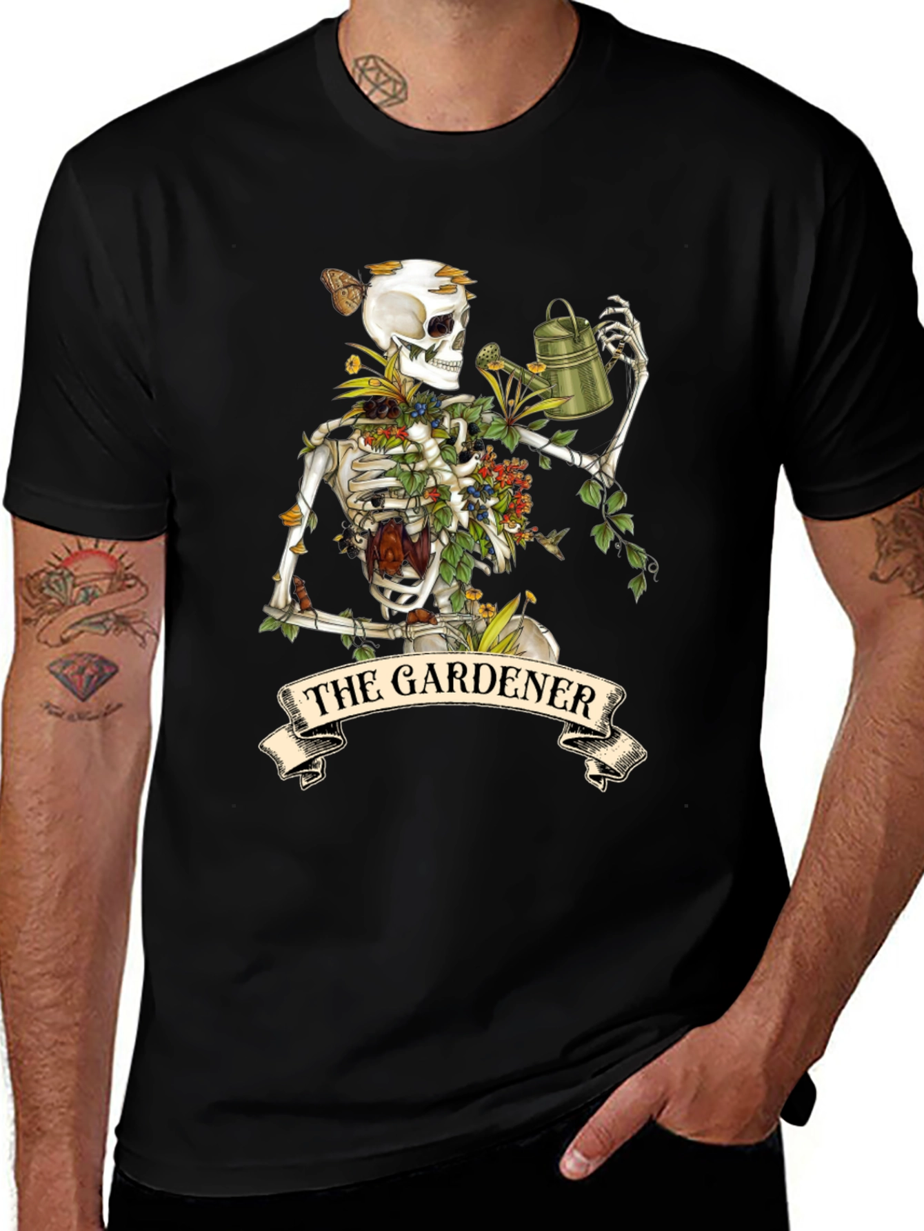 Black The Gardener Skeleton Graphic Tee - Unique Style main image