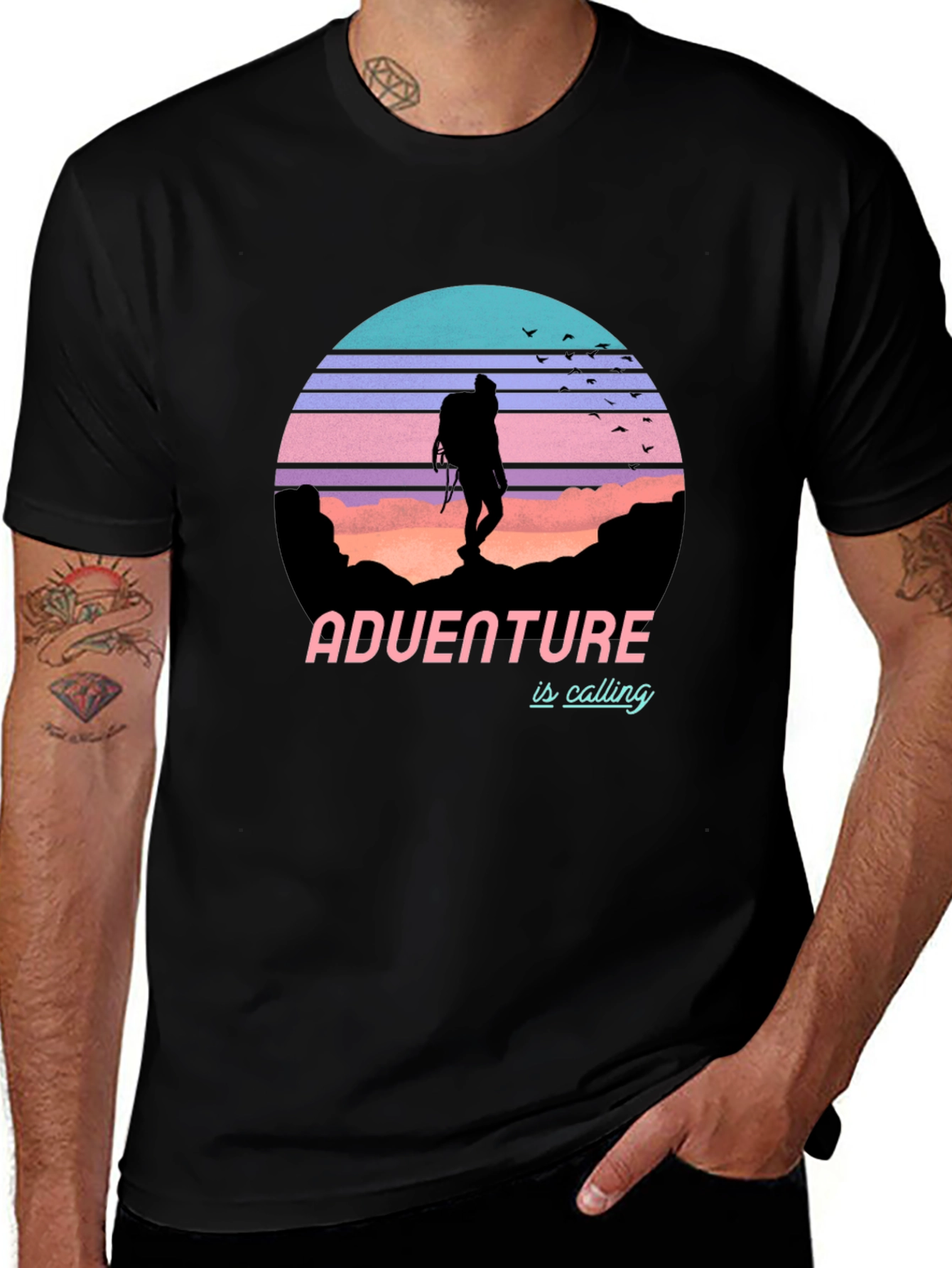Variant 7 of Adventure Calling Graphic T-Shirt - Men's Black Tee