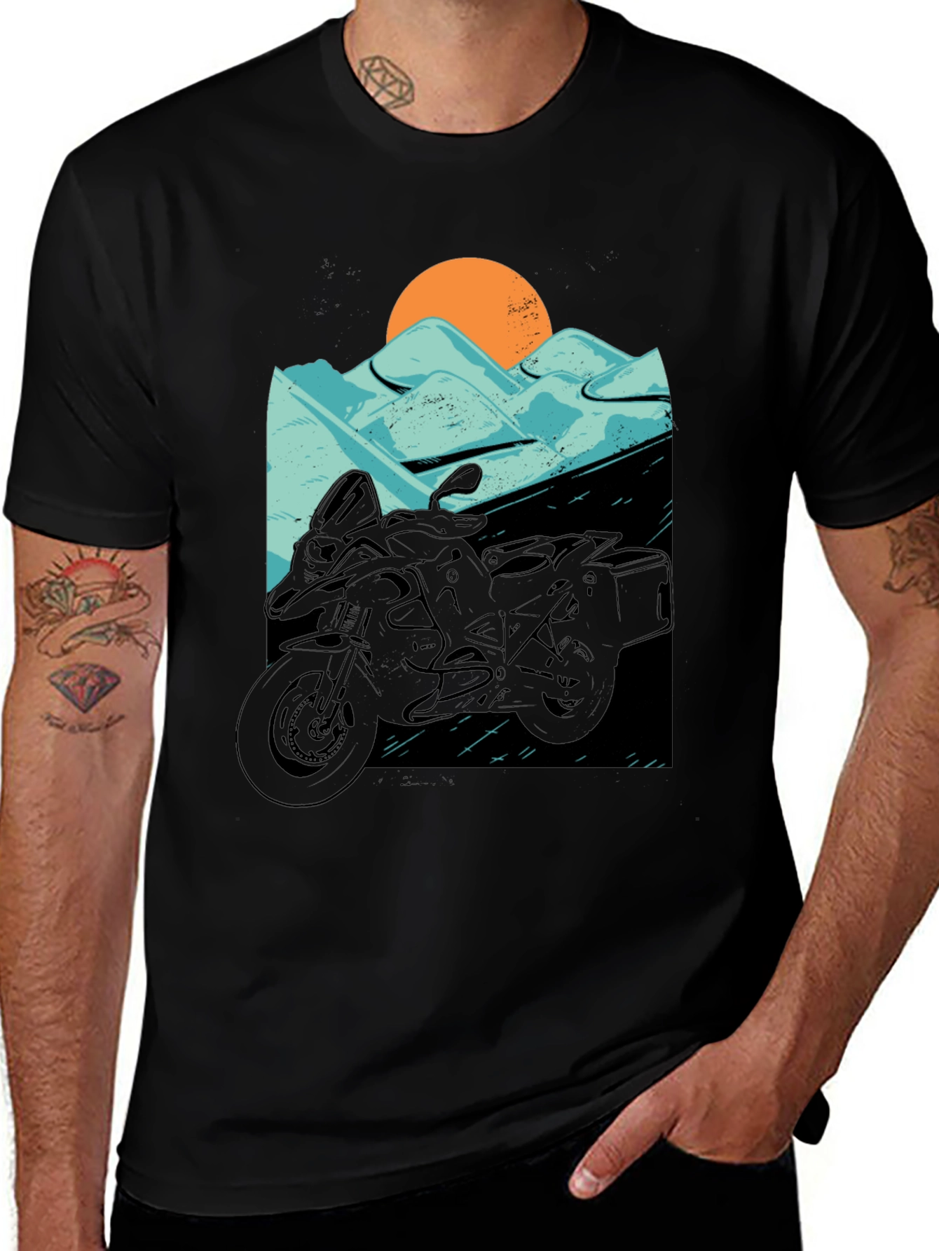 Variant 7 of Adventure Motorcycle Graphic Tee - Black Cotton