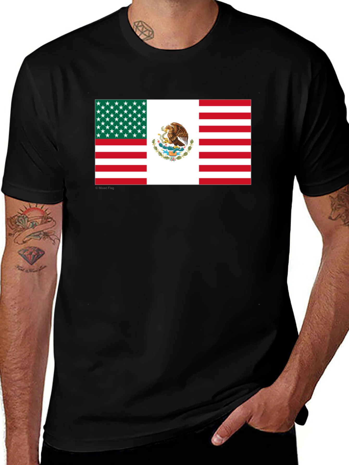 Variant 30 of Mexican-American Flag Graphic T-Shirt