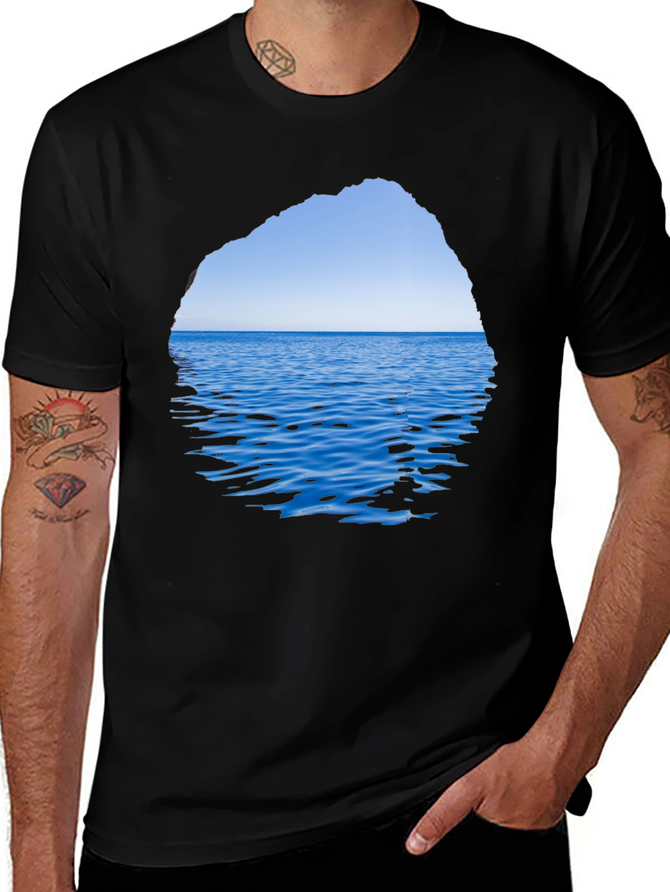 Variant 4 of Ocean View Graphic Tee - Black Cotton T-Shirt