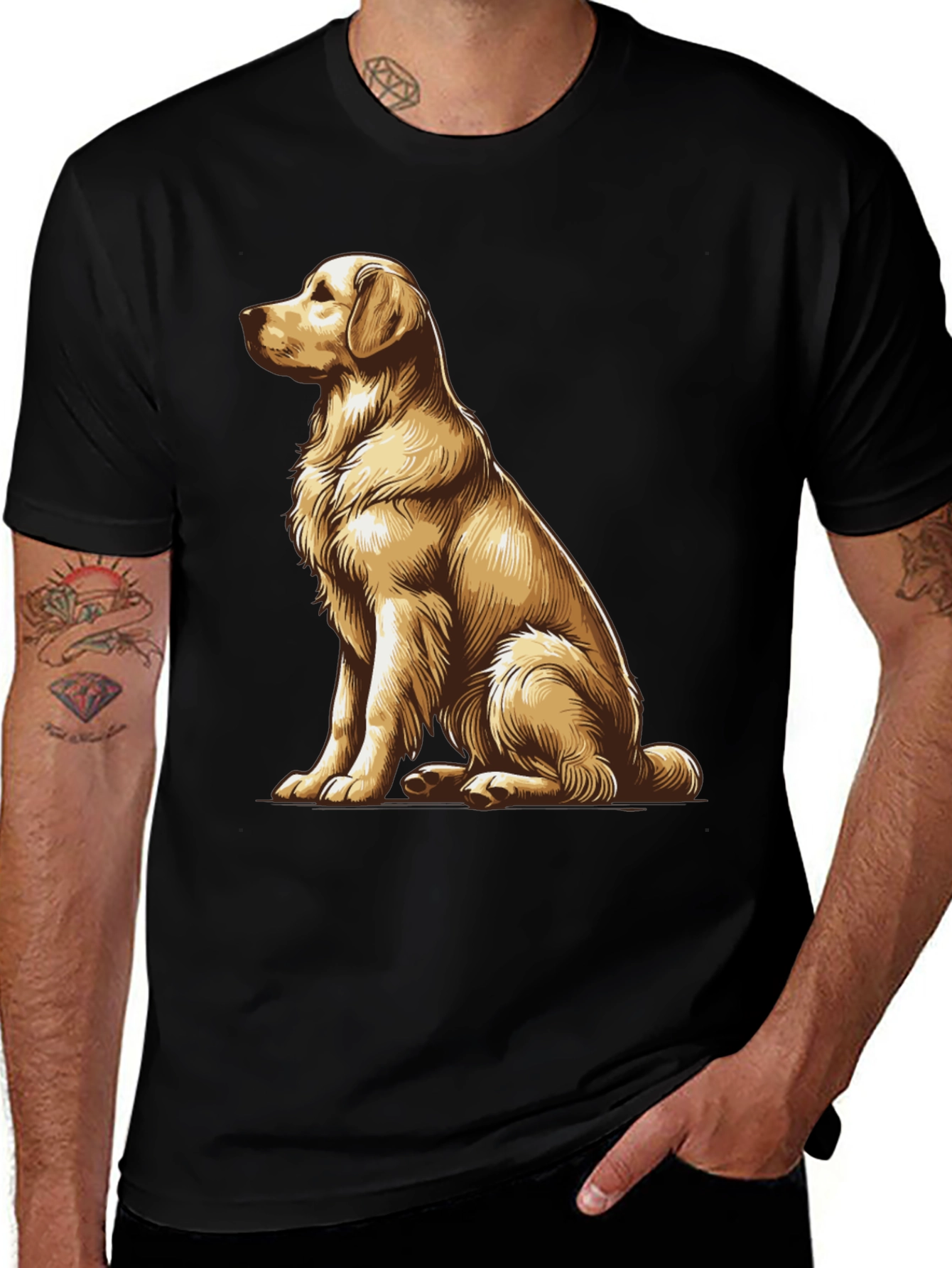 Golden Retriever Graphic Tee - Black Cotton Comfort