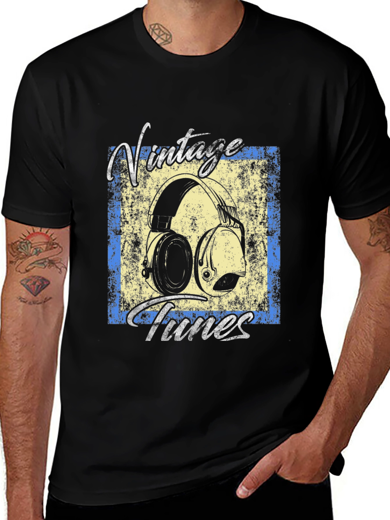 Variant 11 of Vintage Tunes Graphic Tee - Black Cotton T-Shirt