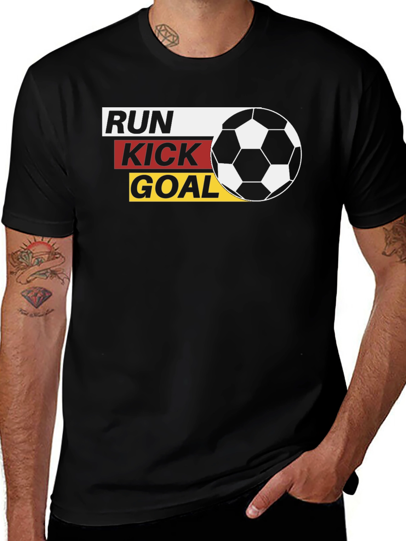 Variant 18 of Run Kick Goal Soccer T-Shirt - Black