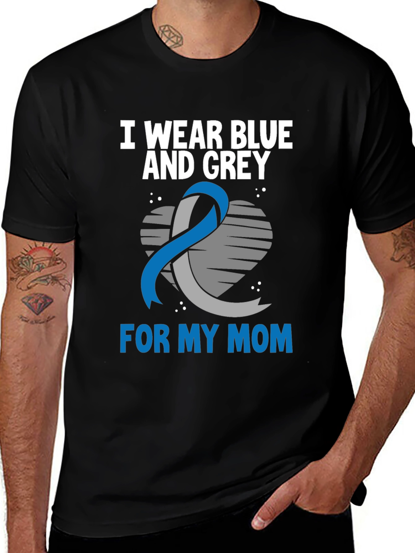 Blue & Grey Ribbon T-Shirt - Mom Support