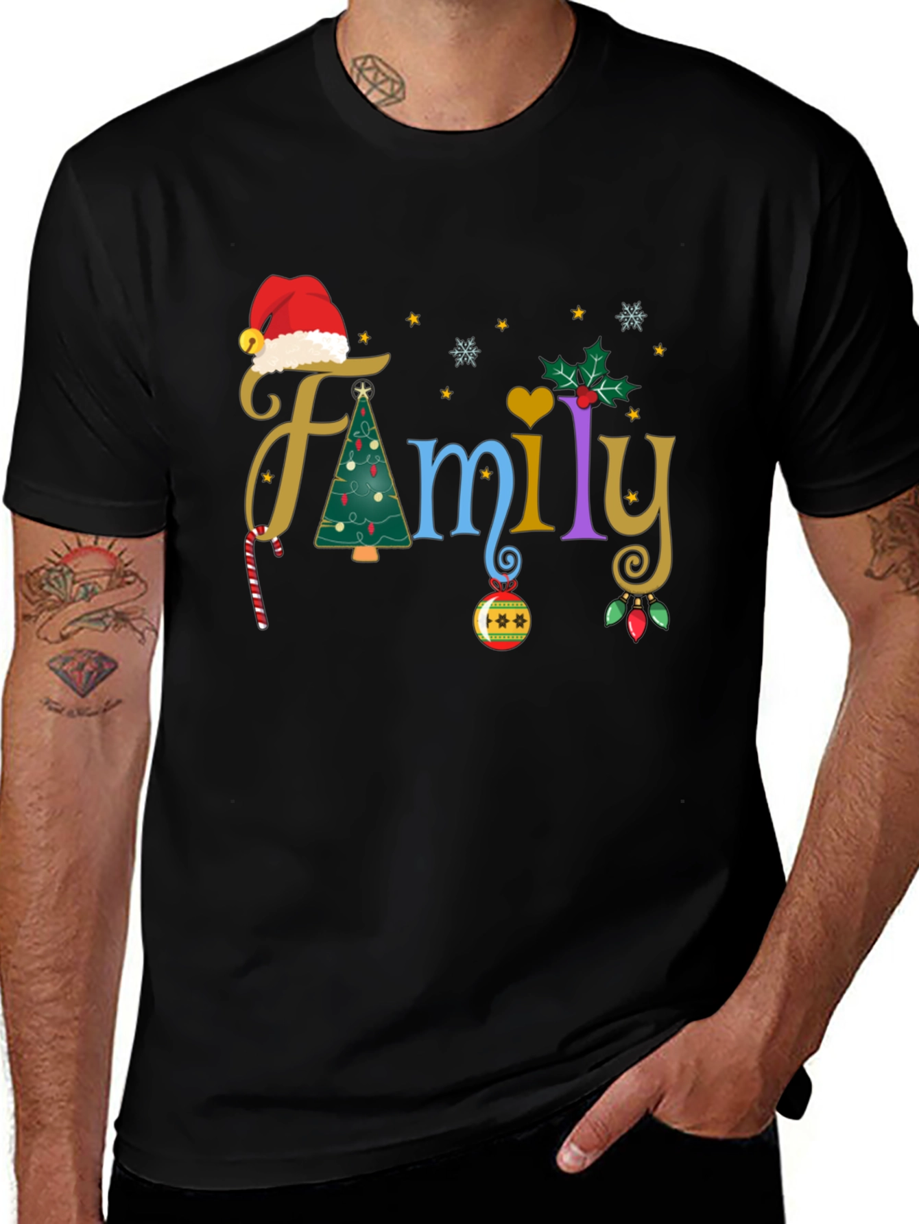 Black Festive Family Christmas T-Shirt main image