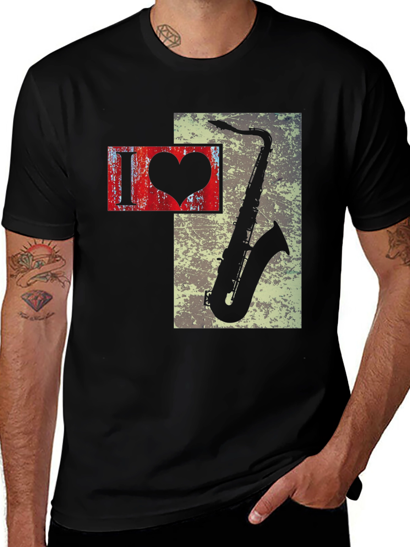 Variant 10 of I Heart Saxophone Men's Black Graphic Tee
