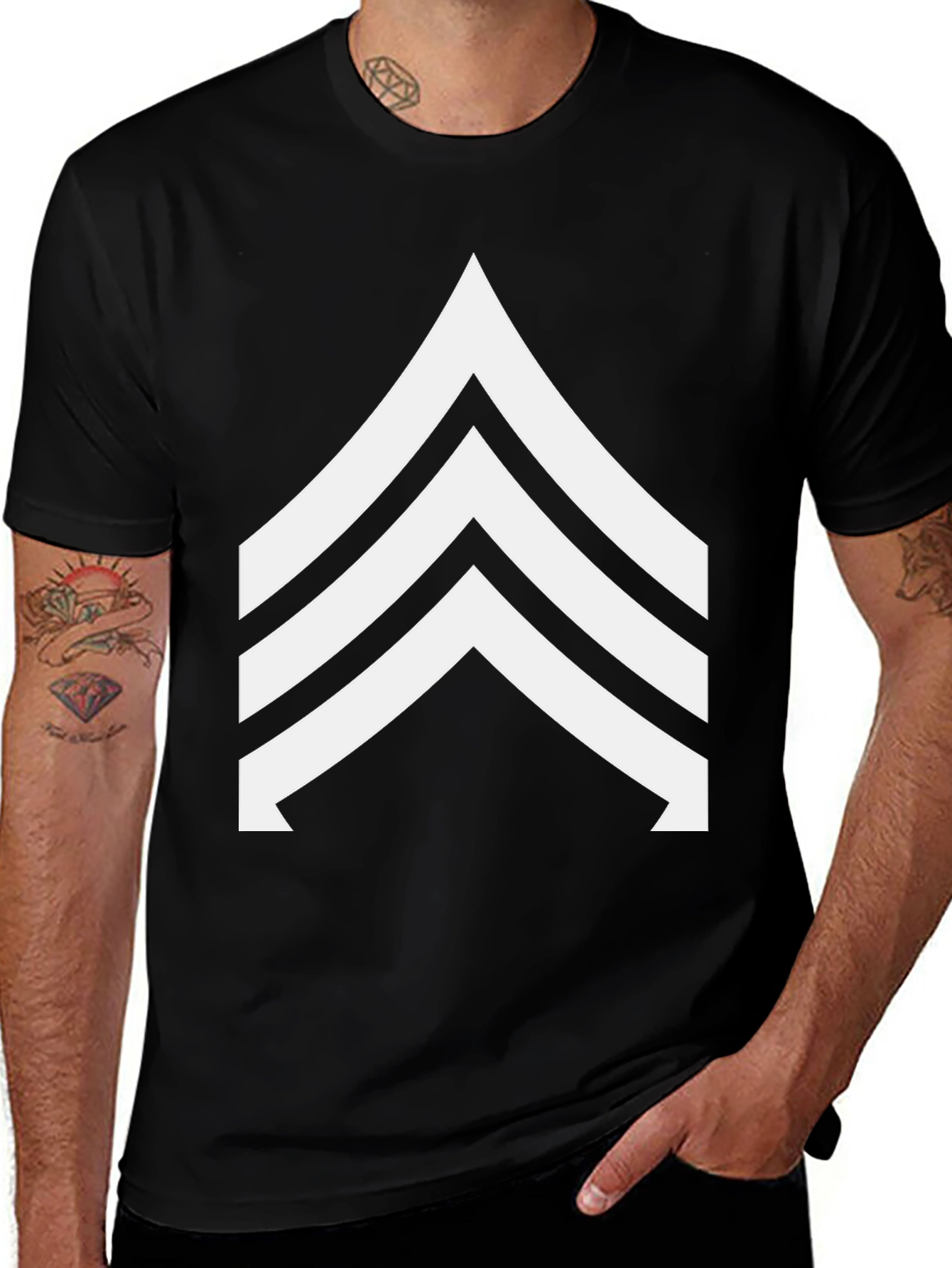 Variant 4 of Sergeant Stripes Graphic Tee - Black Cotton Blend T-Shirt