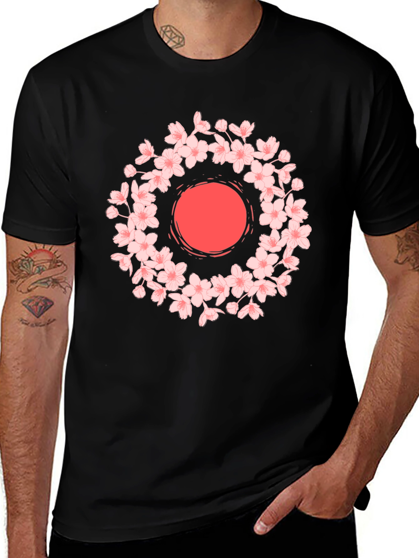 Variant 15 of Cherry Blossom Sun Graphic Tee - Black Cotton Blend