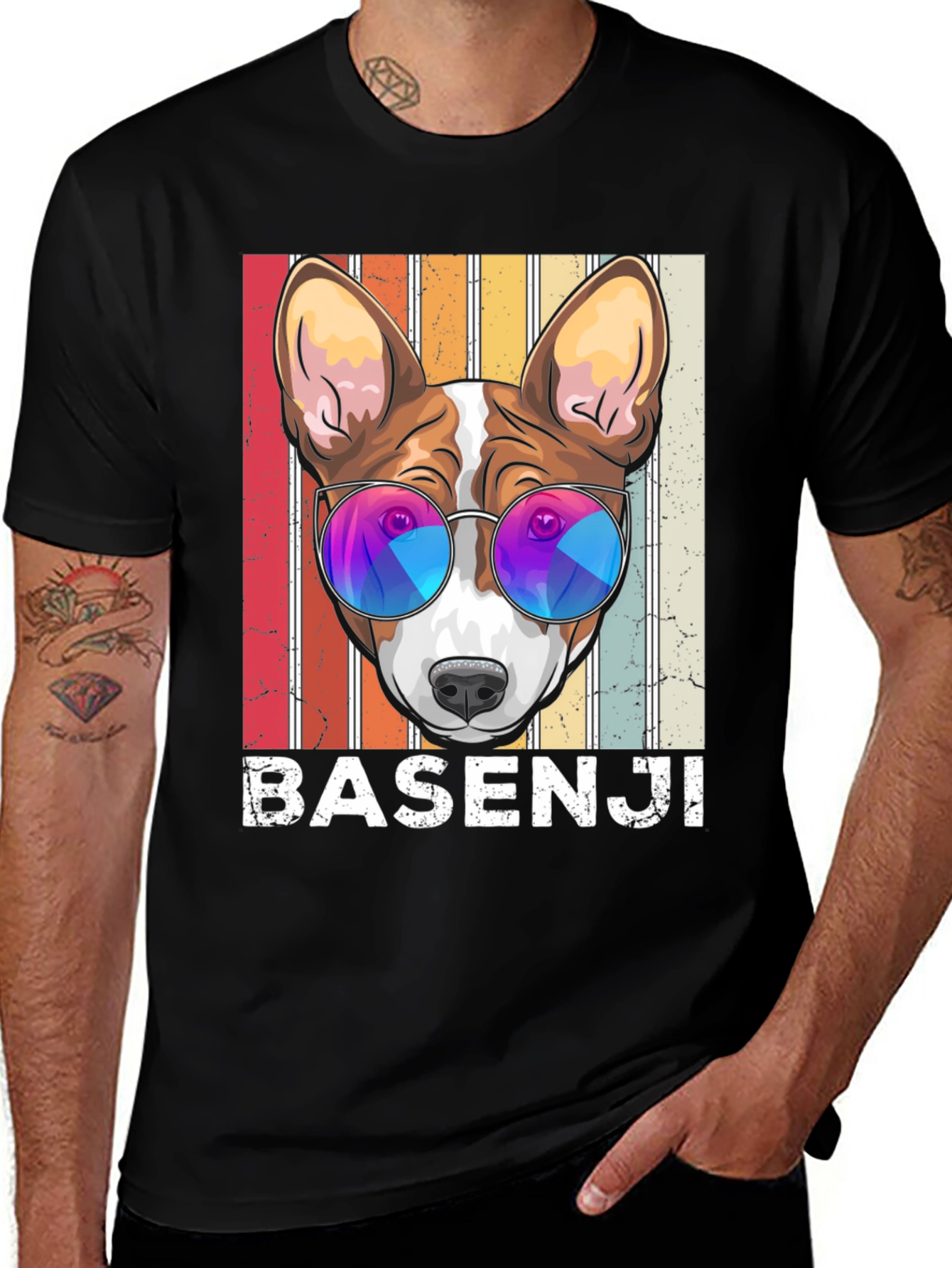 Variant 5 of Basenji Dog Retro Sunglasses Graphic T-Shirt