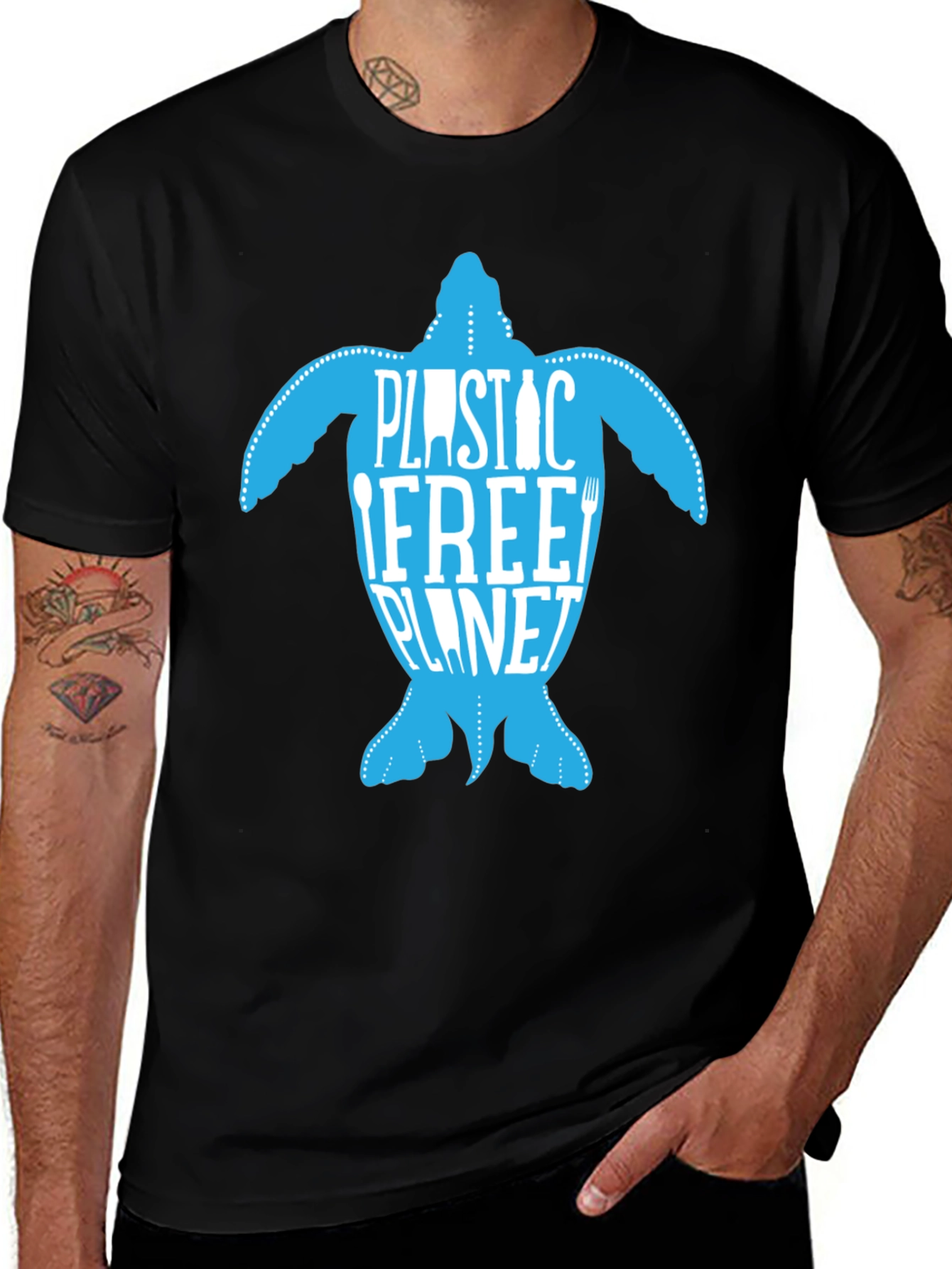Variant 2 of Eco-Friendly 'Plastic Free Planet' Turtle Graphic Tee