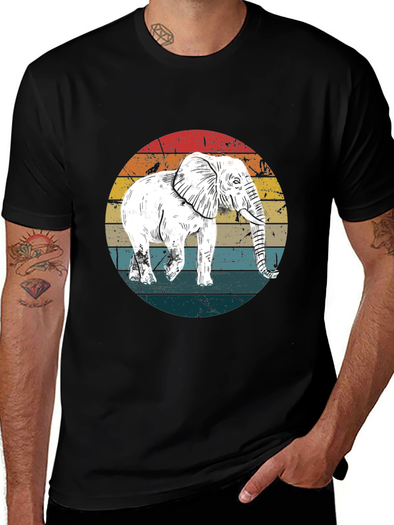 Black Vintage Elephant Sunset T-Shirt main image