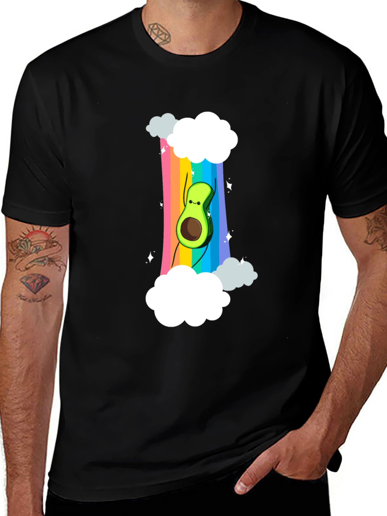 Variant 21 of Rainbow Avocado Graphic Tee - Unisex Black T-Shirt
