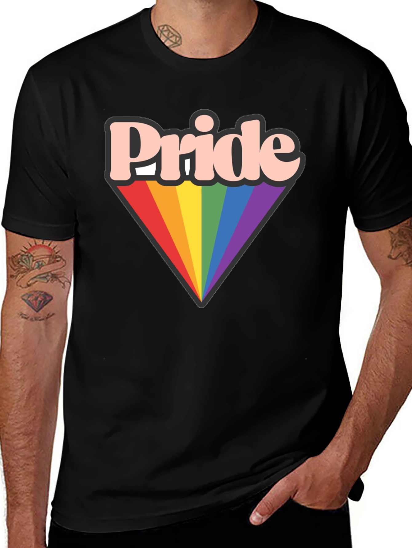 Pride Rainbow Graphic Tee - Black Cotton Shirt