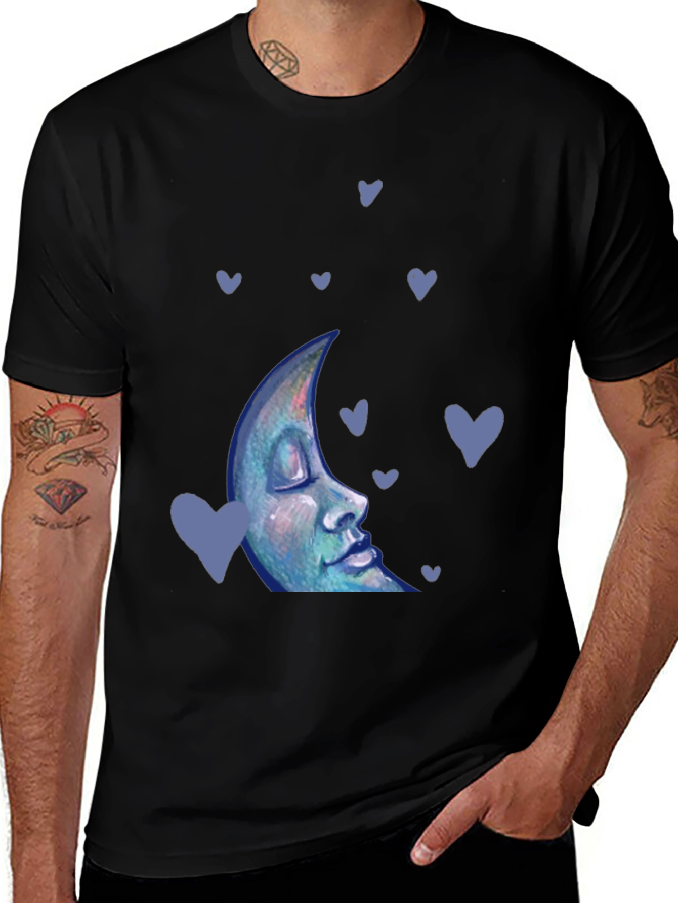 Variant 27 of Dreamy Moon Face Tee - Black Cotton Blend T-Shirt