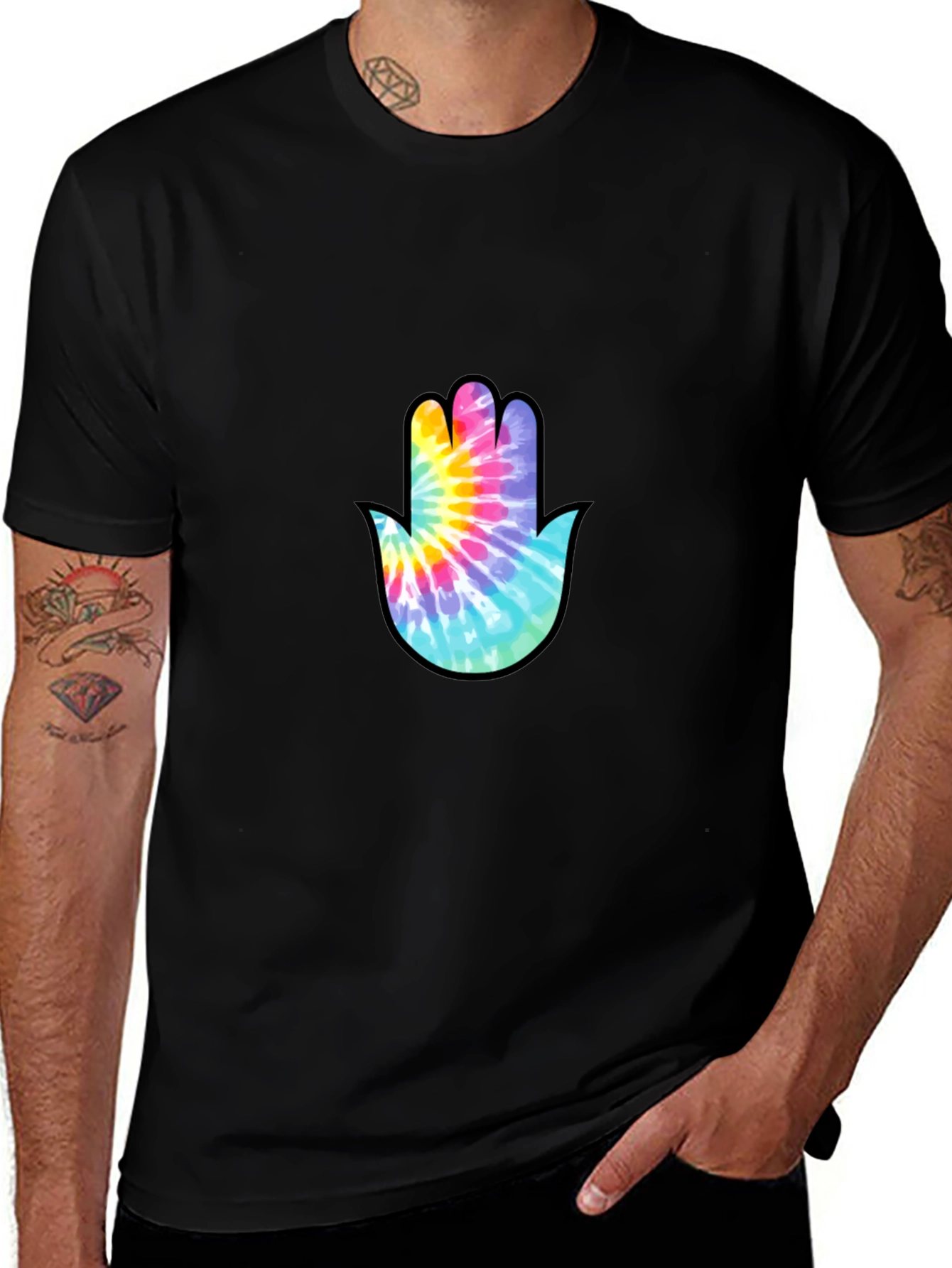 Variant 30 of Tie-Dye Hamsa Hand Graphic Tee - Stylish & Unique