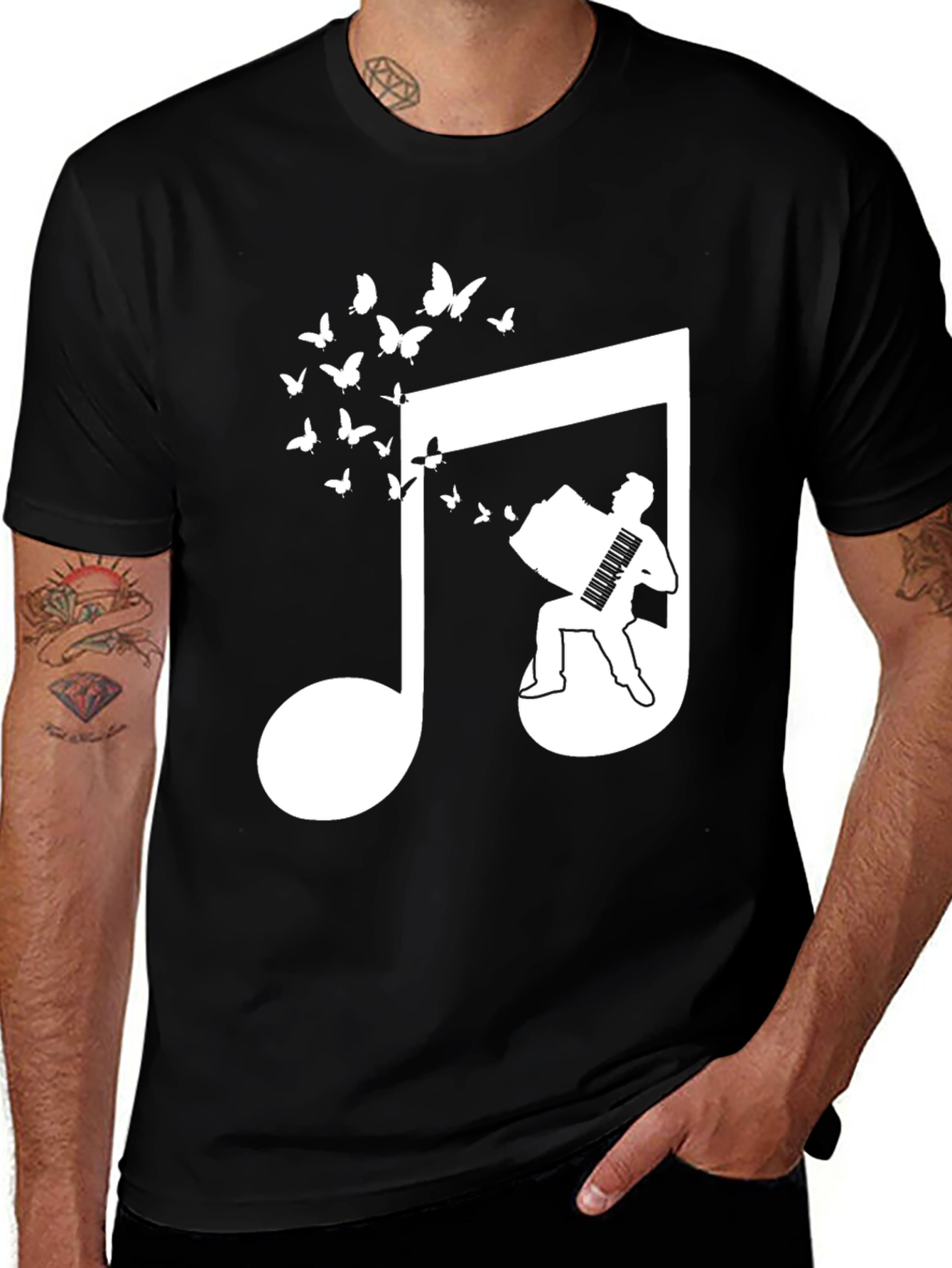 Variant 17 of Musical Note Accordion Butterflies Black T-Shirt