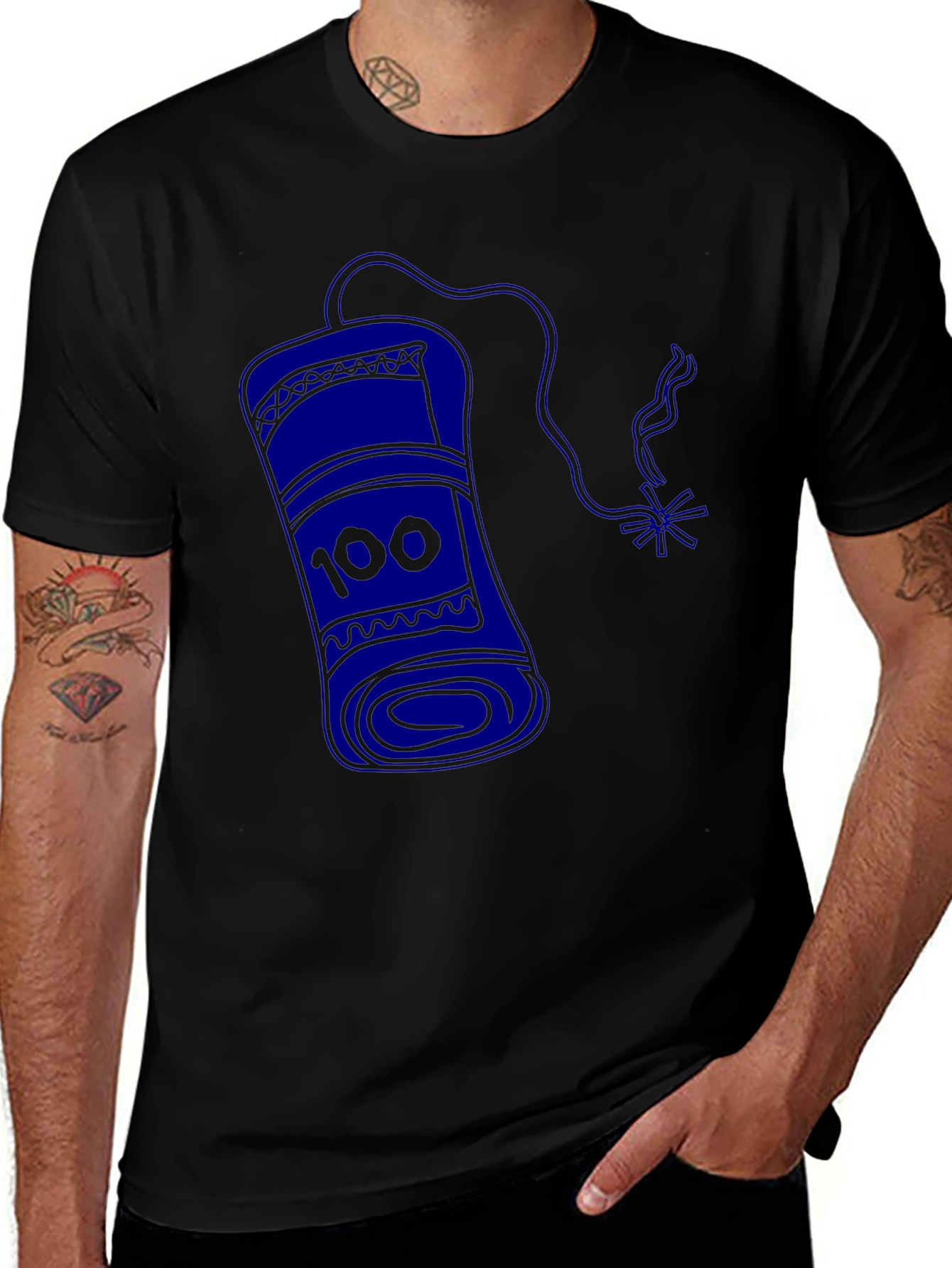 Variant 13 of Men's Black T-Shirt with Blue Dynamite Graphic