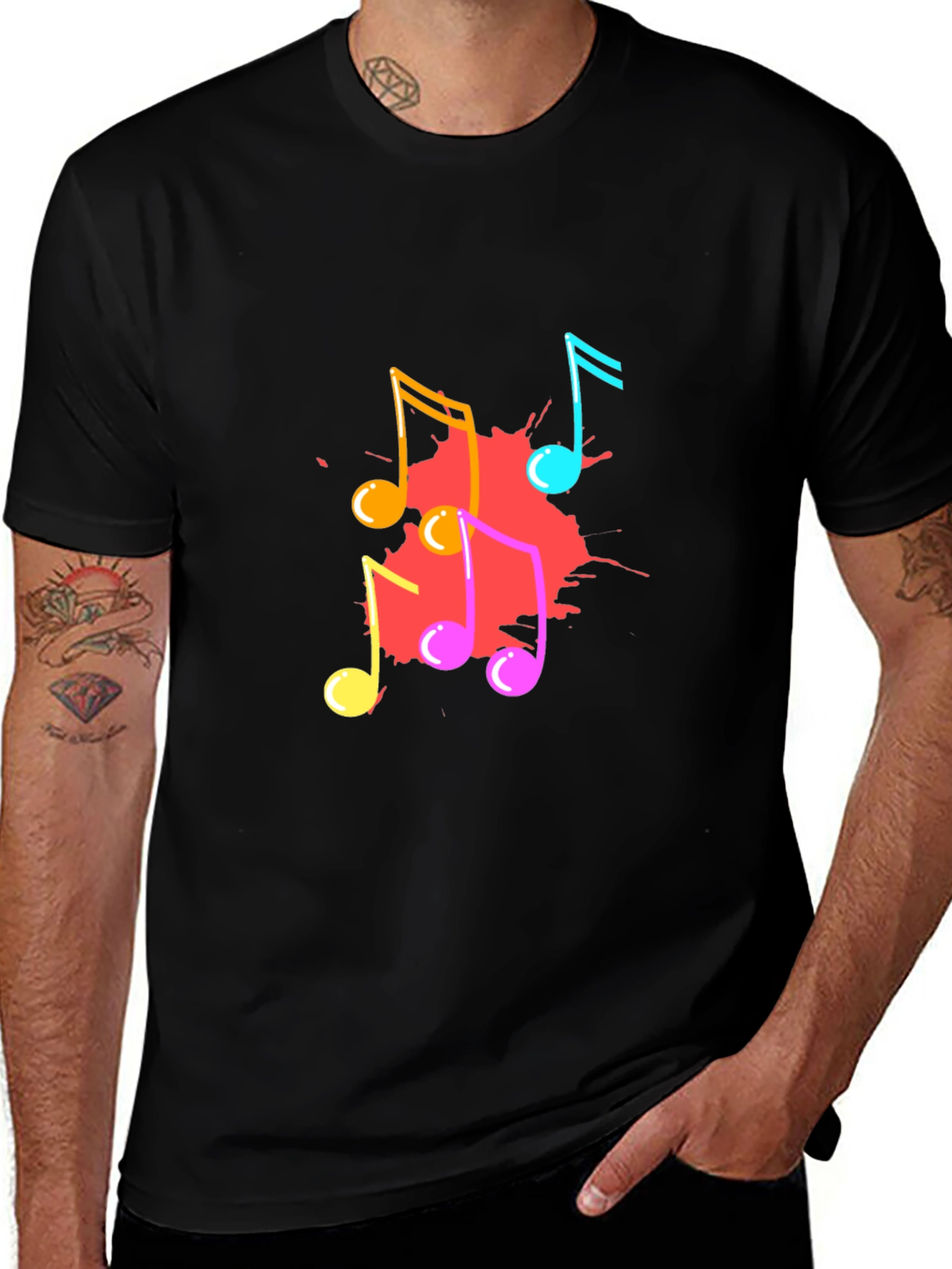 Musical Notes Graphic Print Black T-Shirt