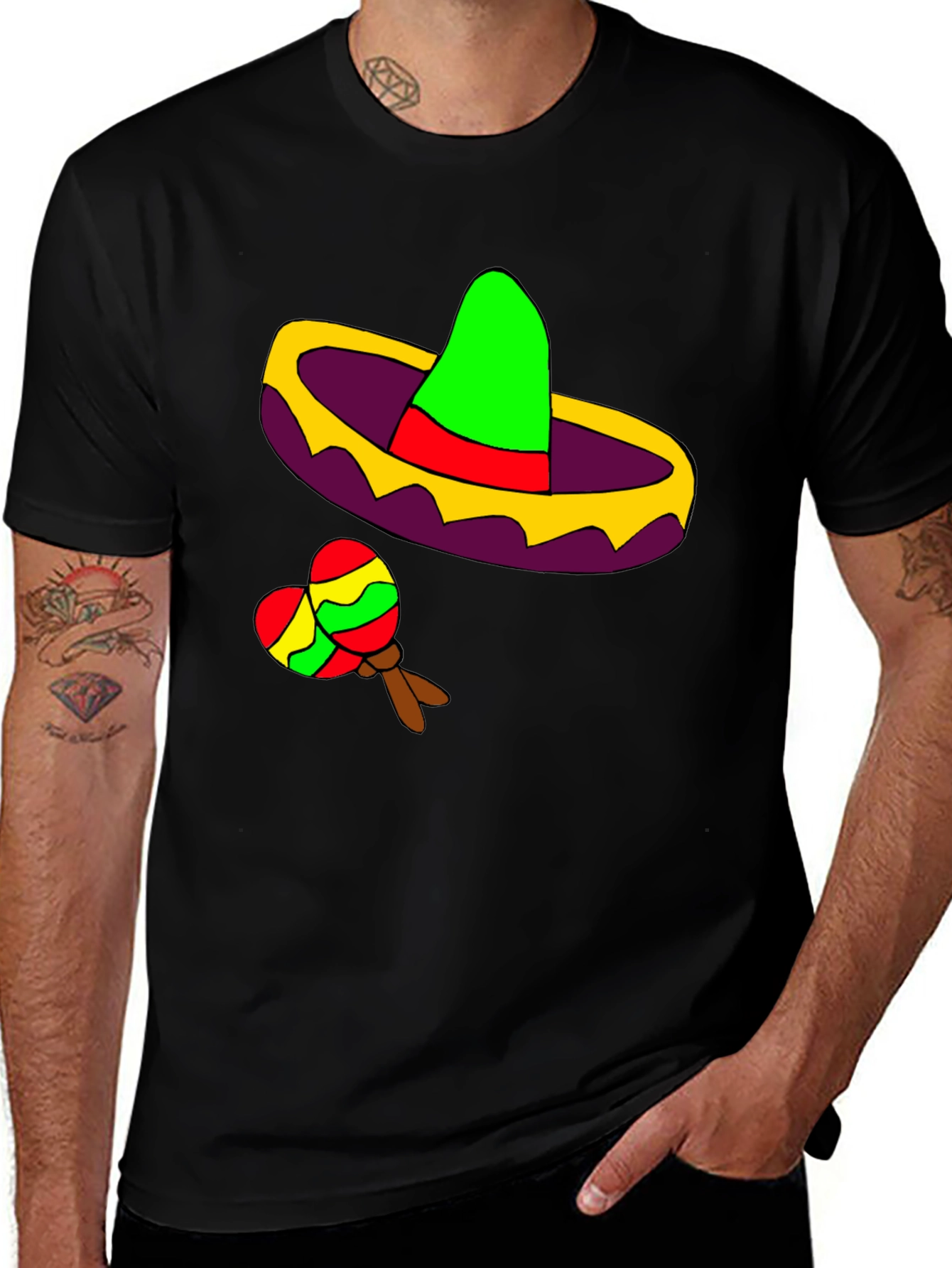 Variant 15 of Fiesta Fun Tee: Sombrero & Maracas Design