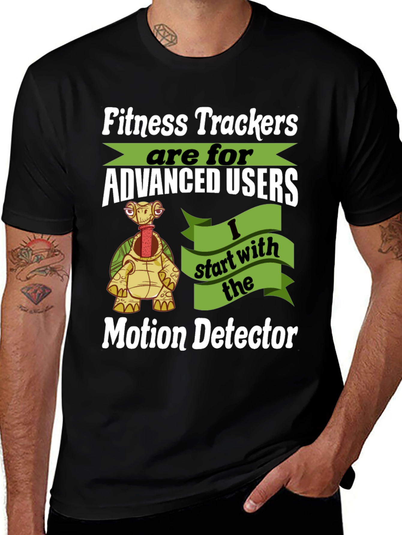 Variant 25 of Funny Fitness Tracker Turtle Graphic T-Shirt