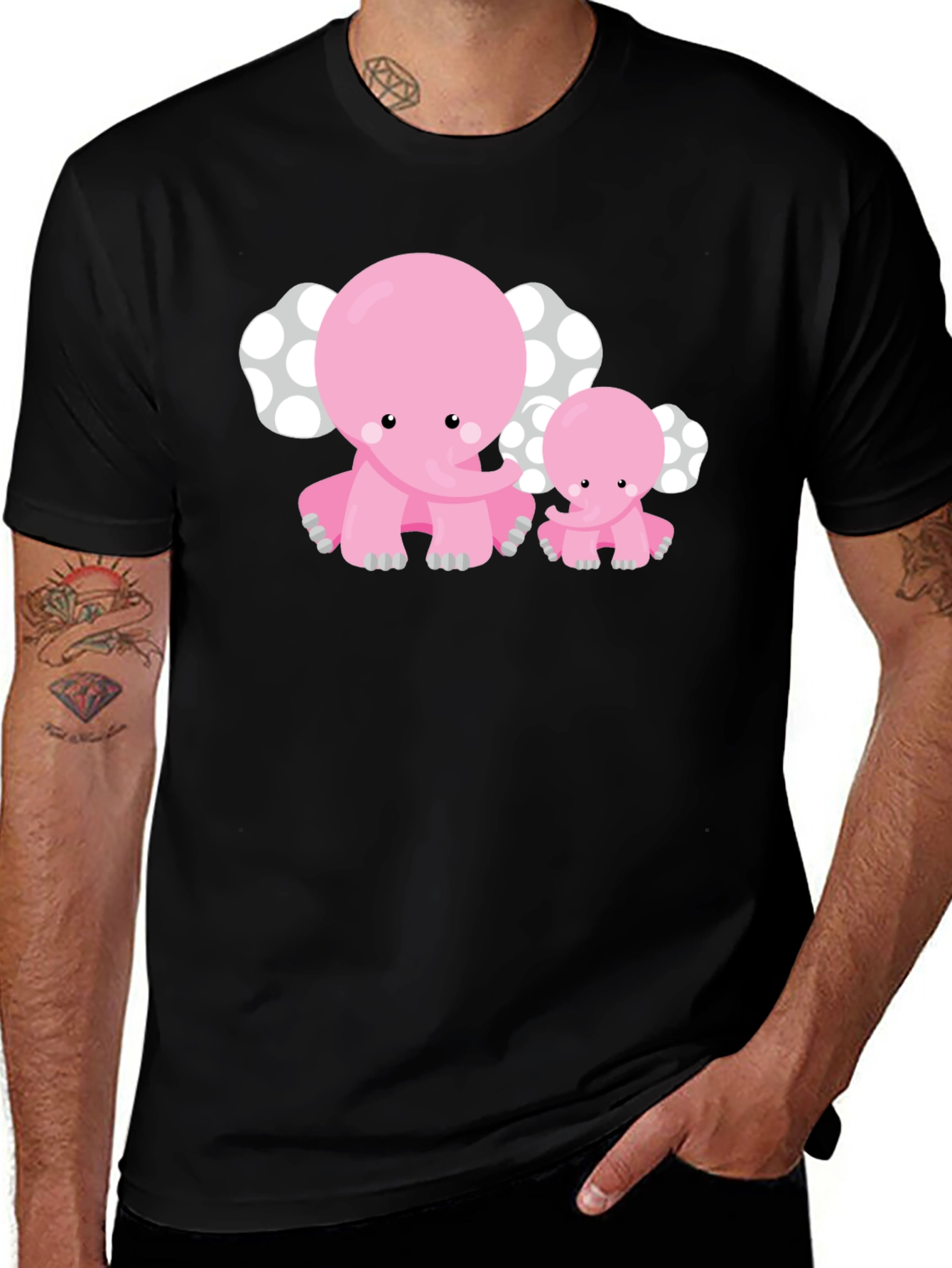 Black Cute Pink Elephant Graphic Tee main image
