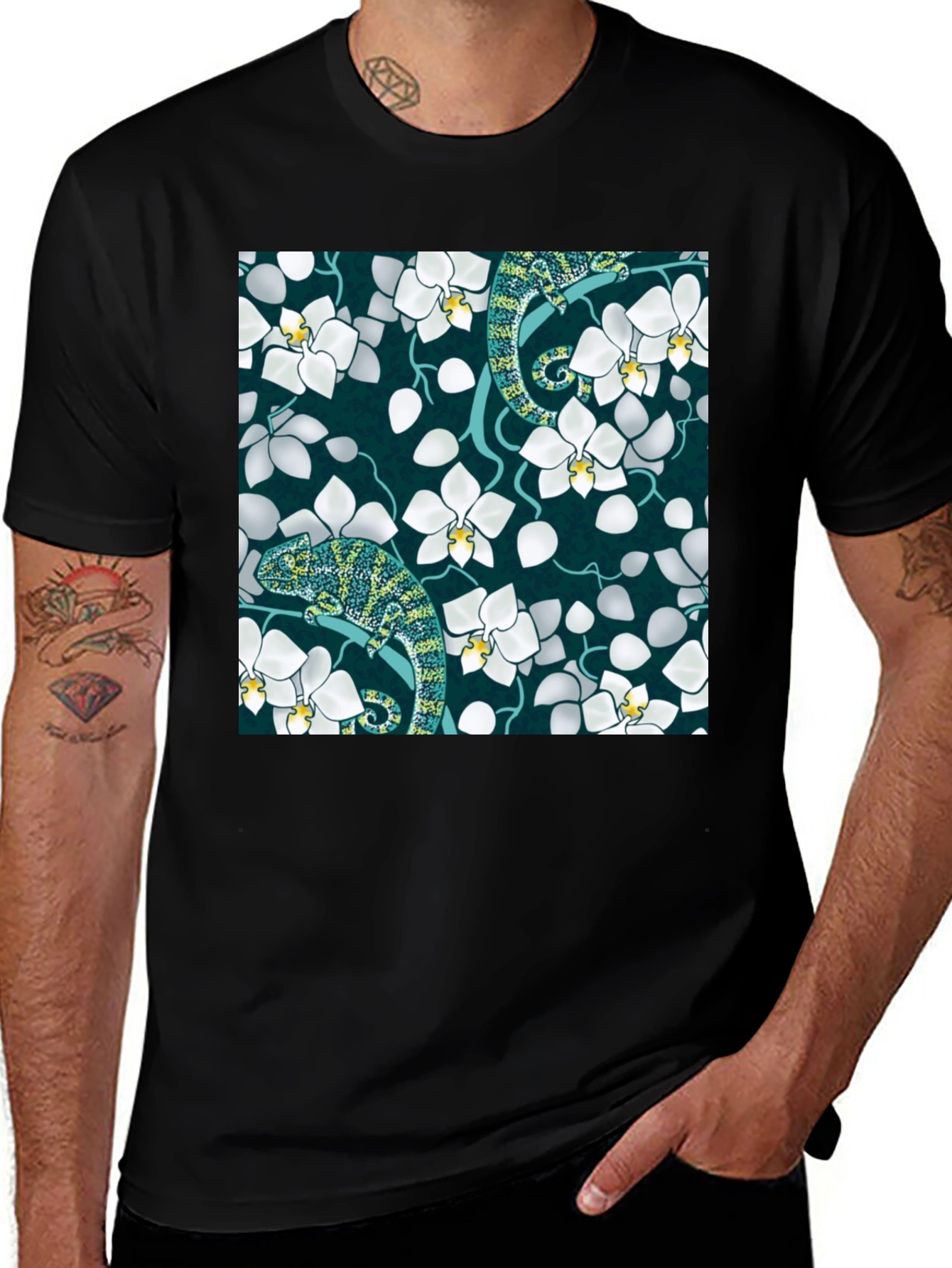 Variant 8 of Chameleon Orchid Graphic Tee - Black